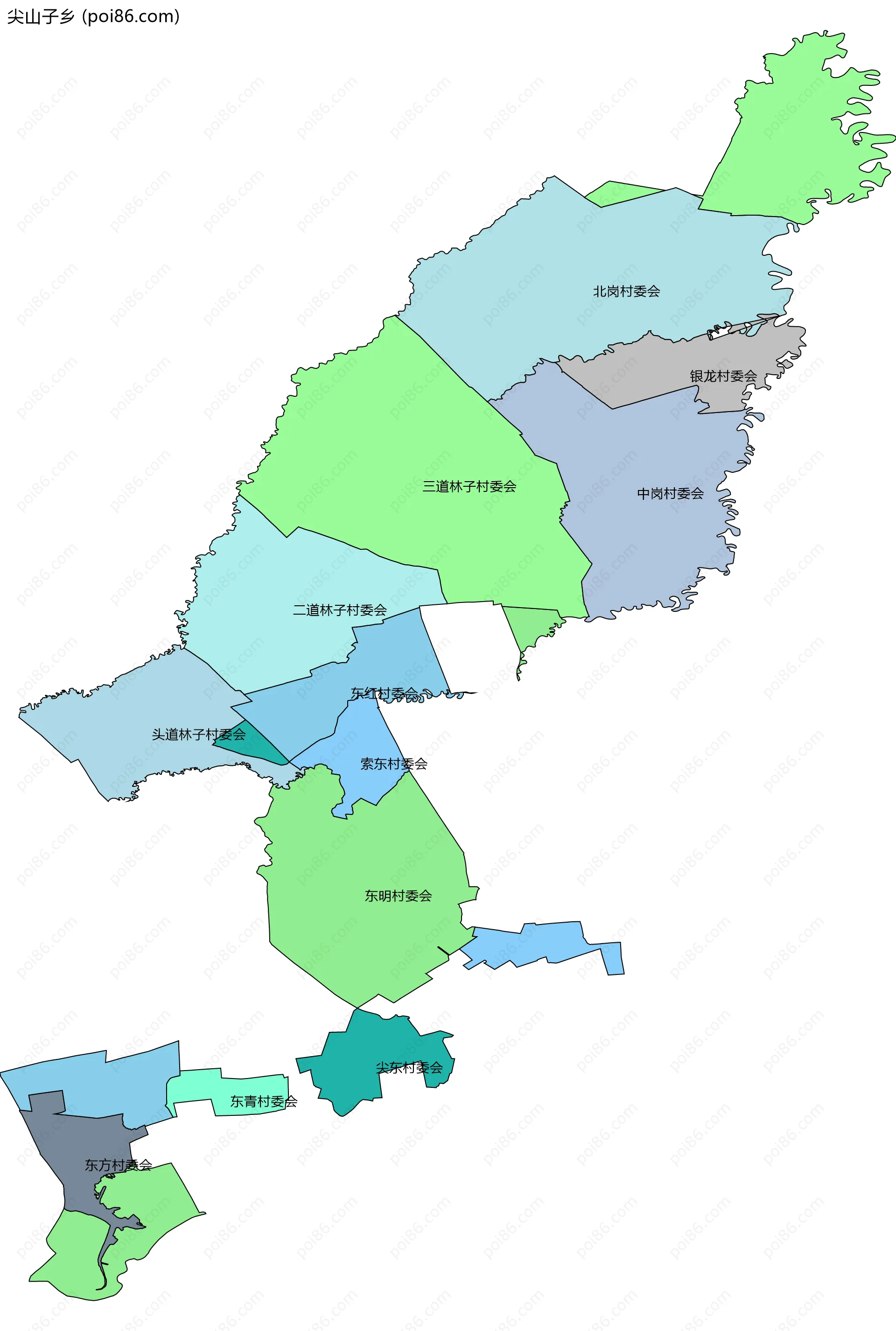 尖山子乡边界地图(五级行政区划)