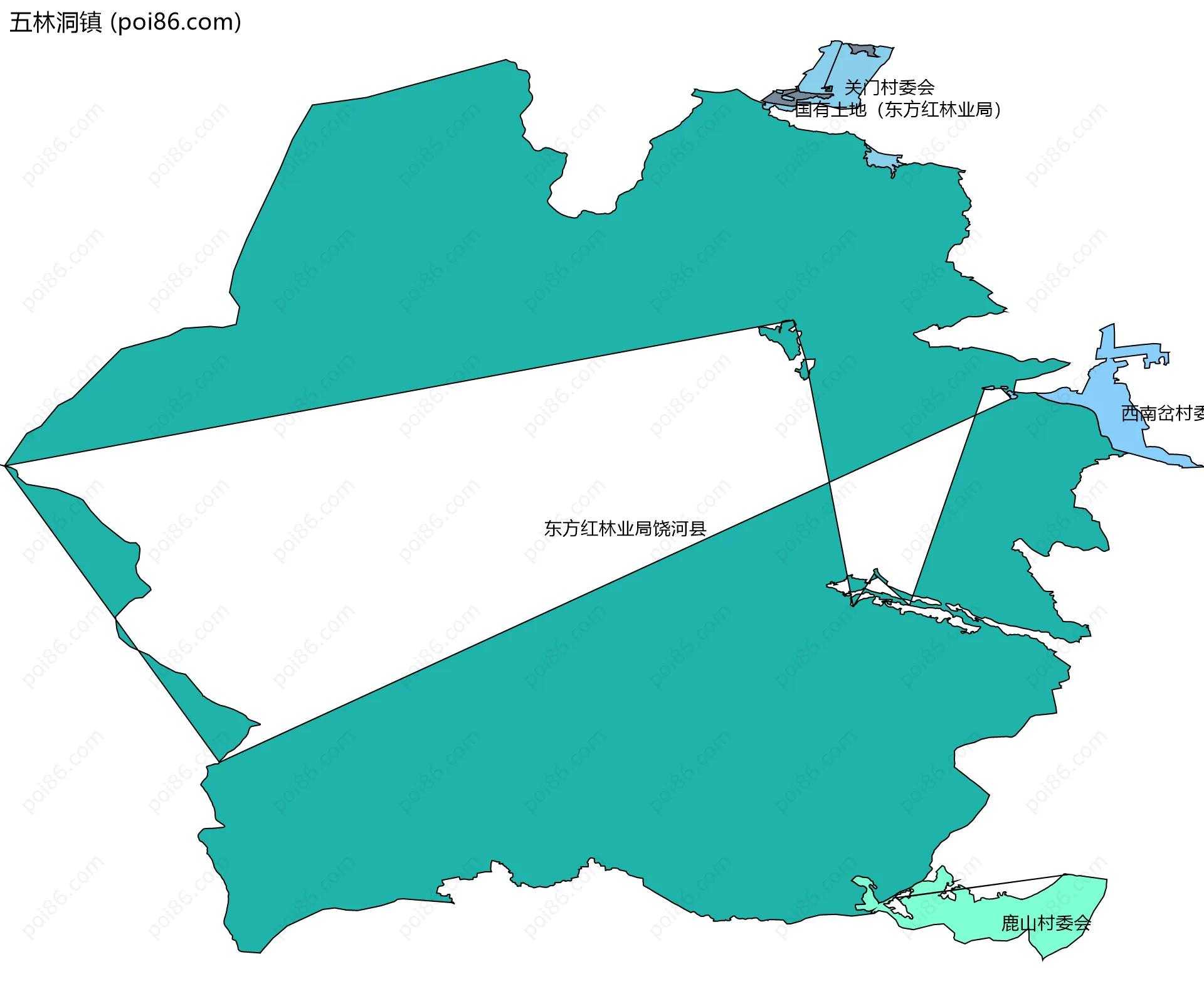 五林洞镇边界地图(五级行政区划)