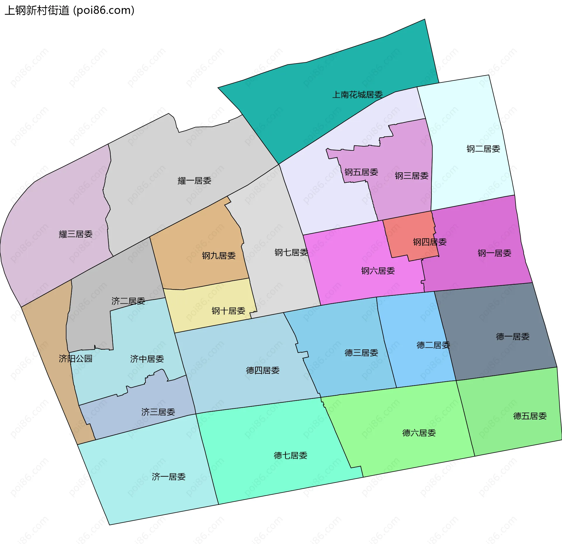 上钢新村街道边界地图(五级行政区划)