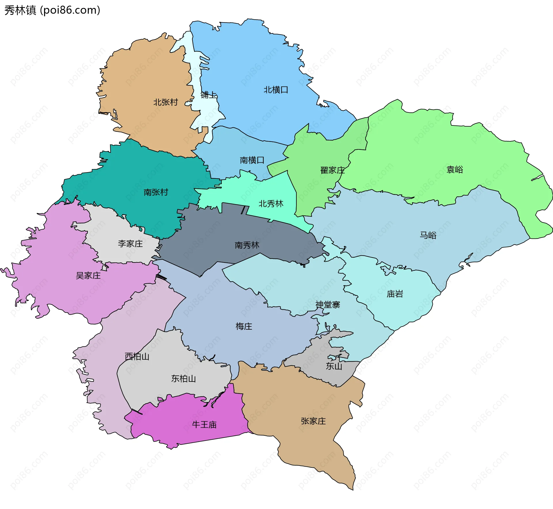 秀林镇边界地图(五级行政区划)