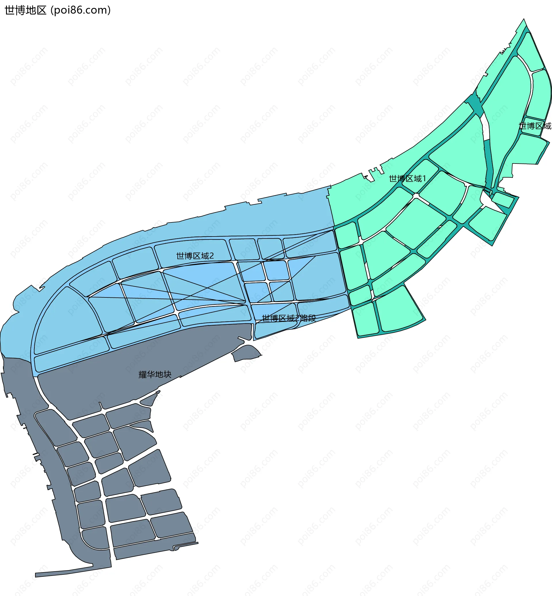 世博地区边界地图(五级行政区划)