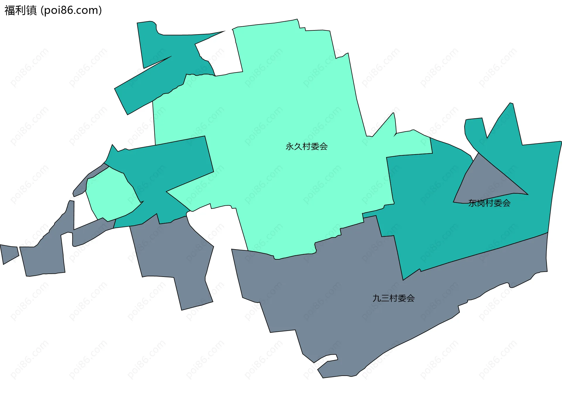 福利镇边界地图(五级行政区划)
