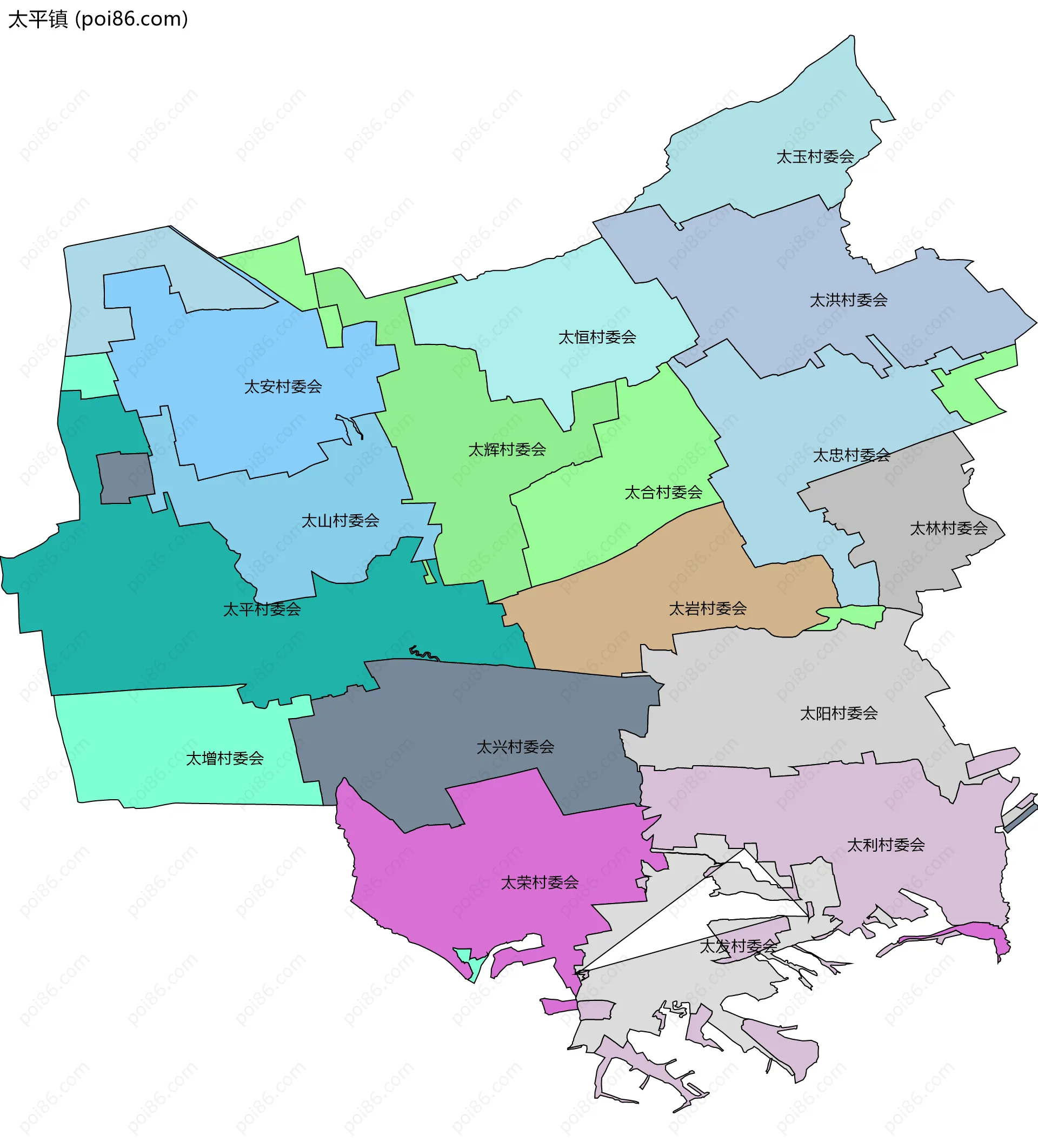 太平镇边界地图(五级行政区划)