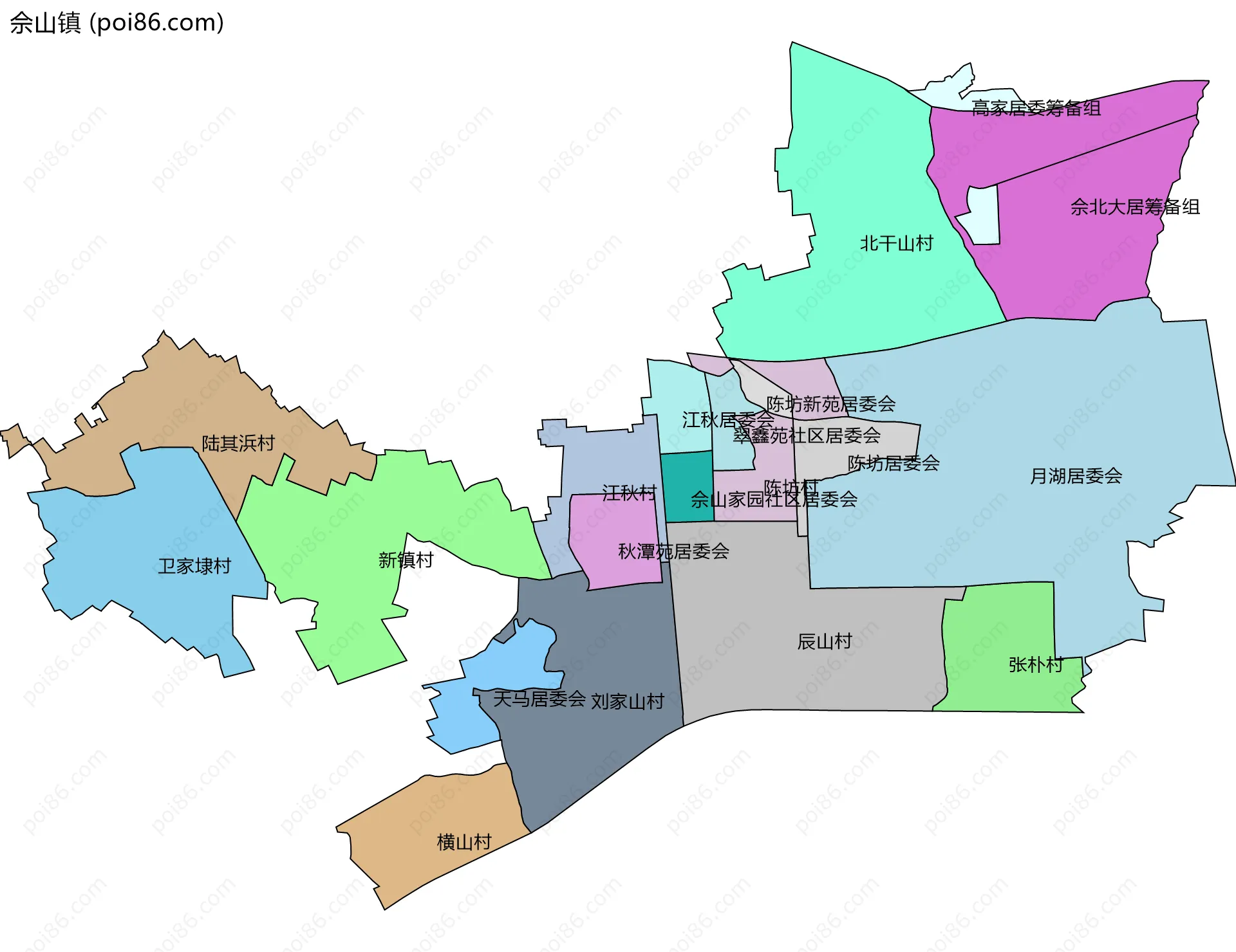佘山镇边界地图(五级行政区划)