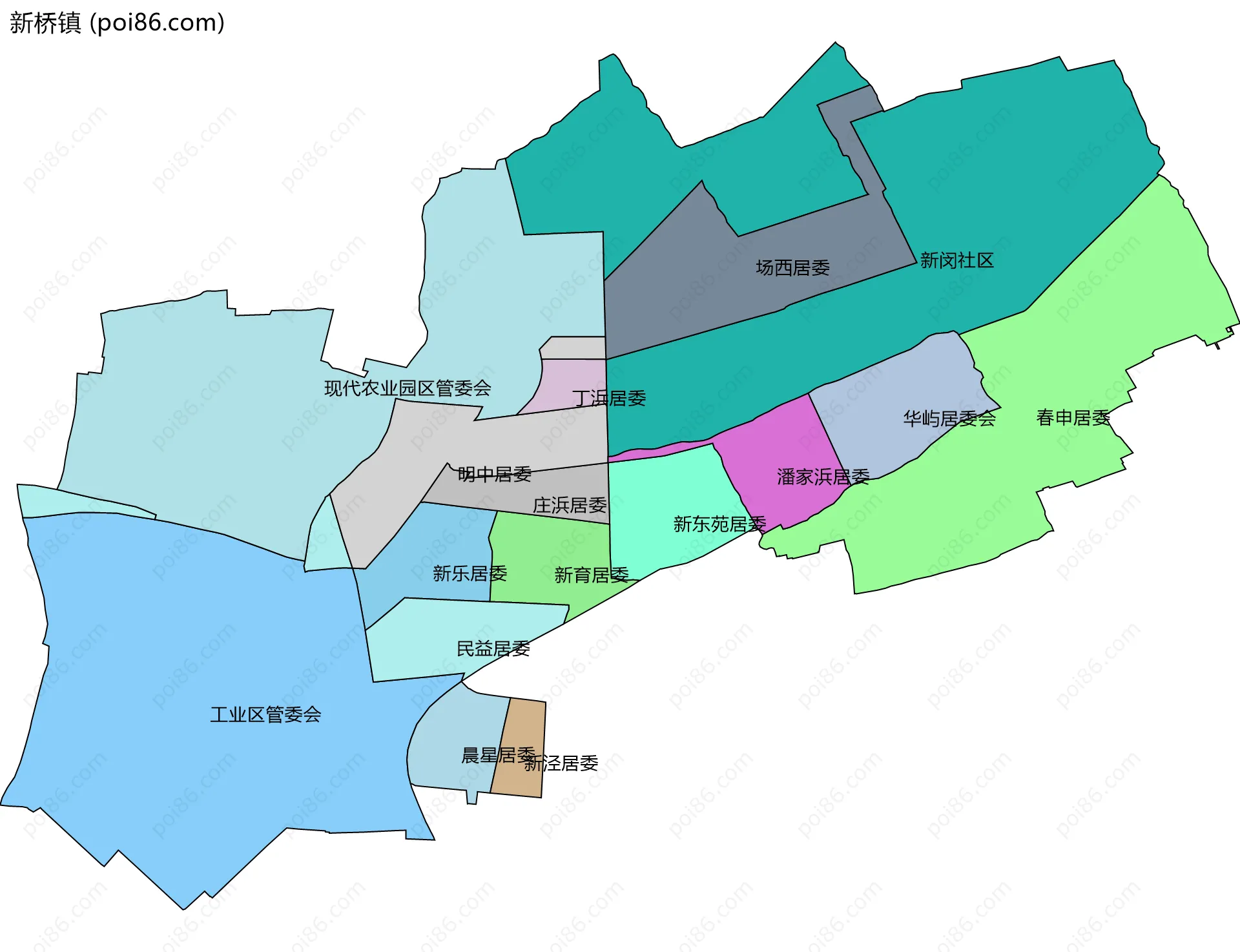新桥镇边界地图(五级行政区划)