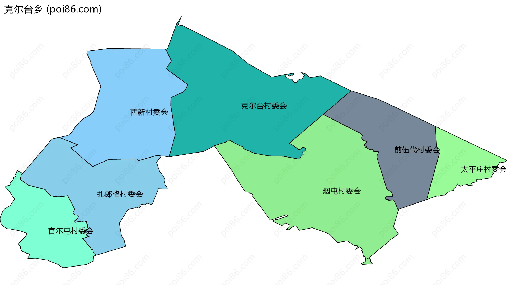 克尔台乡边界地图(五级行政区划)