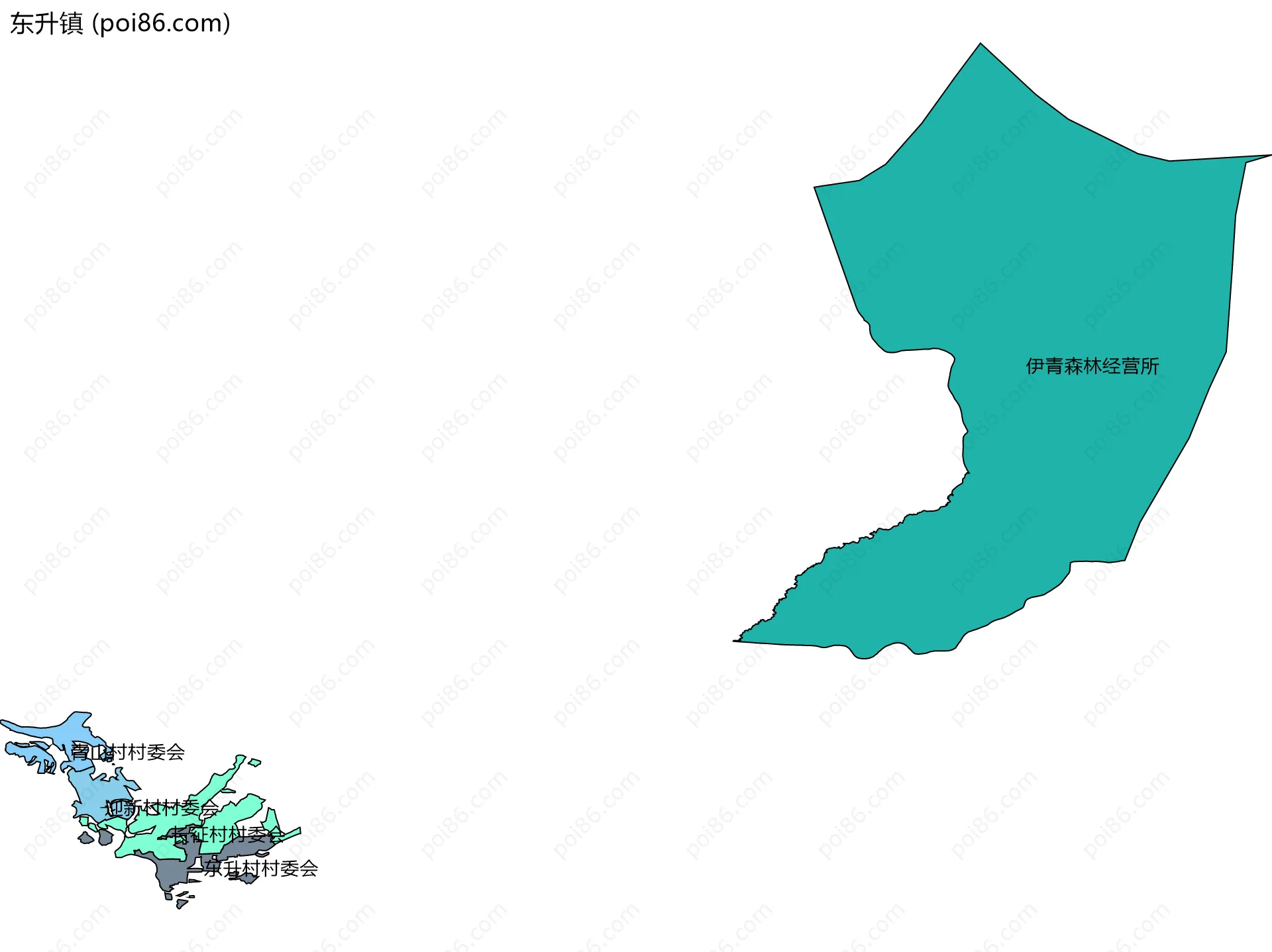 东升镇边界地图(五级行政区划)