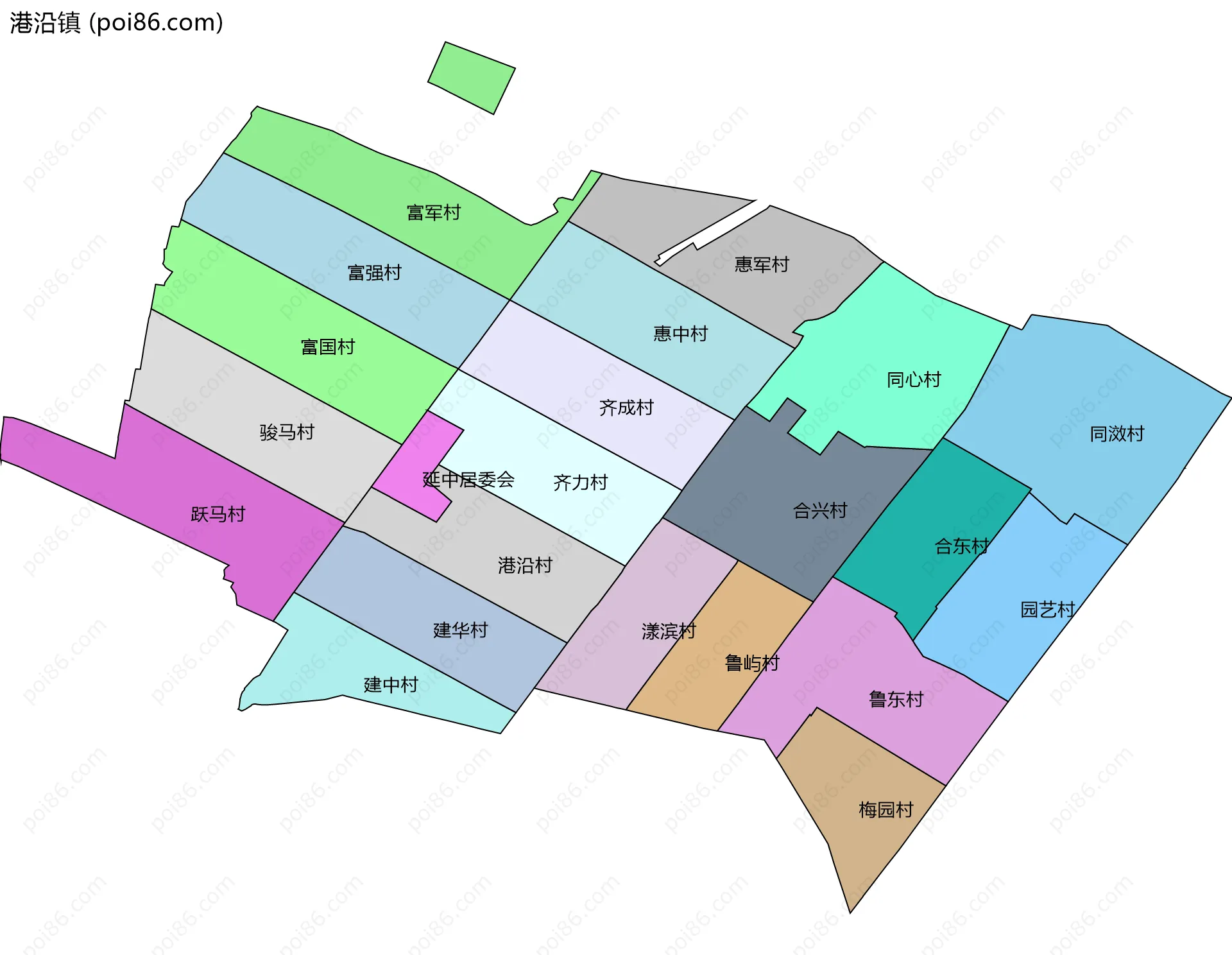 港沿镇边界地图(五级行政区划)