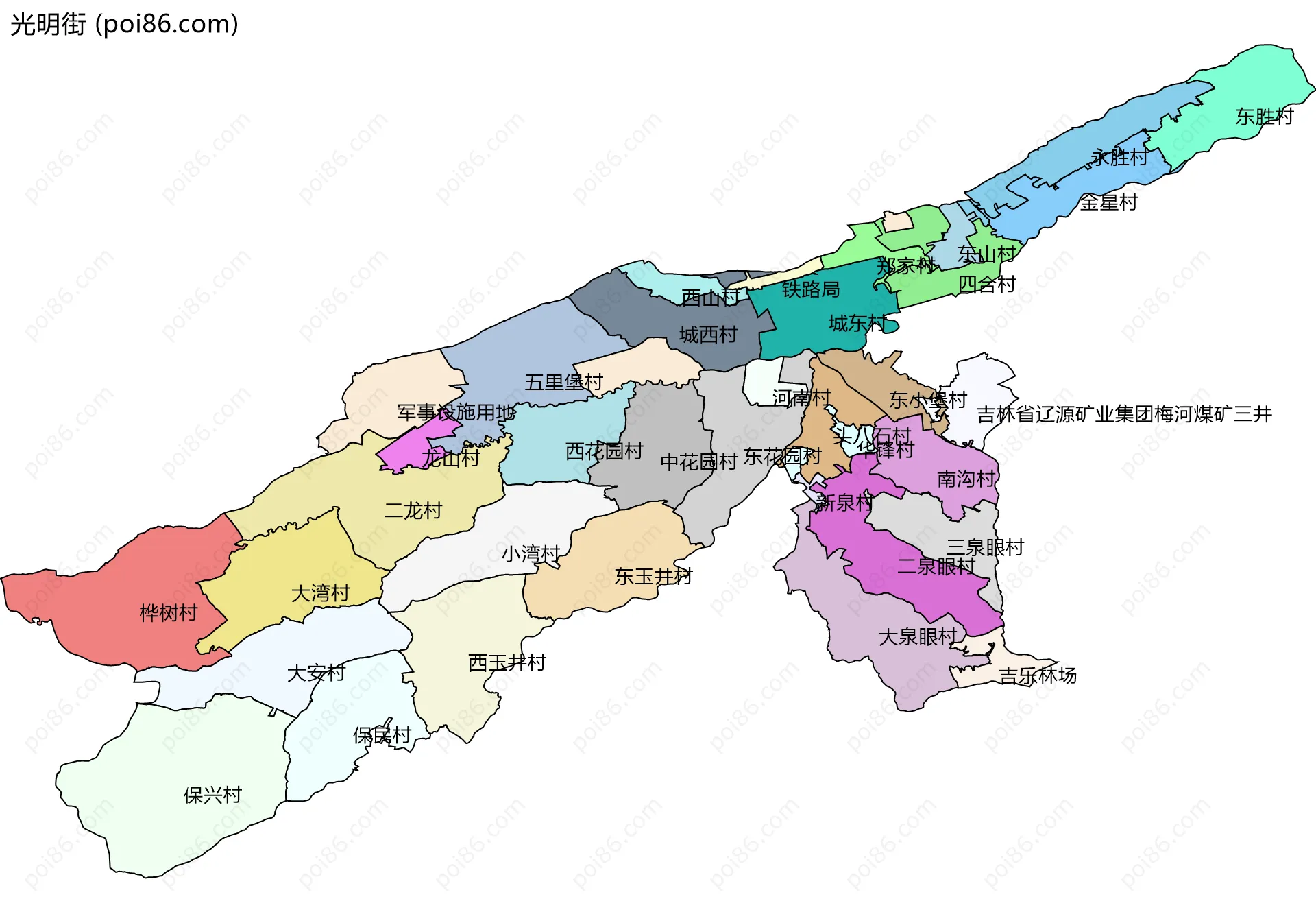光明街边界地图(五级行政区划)