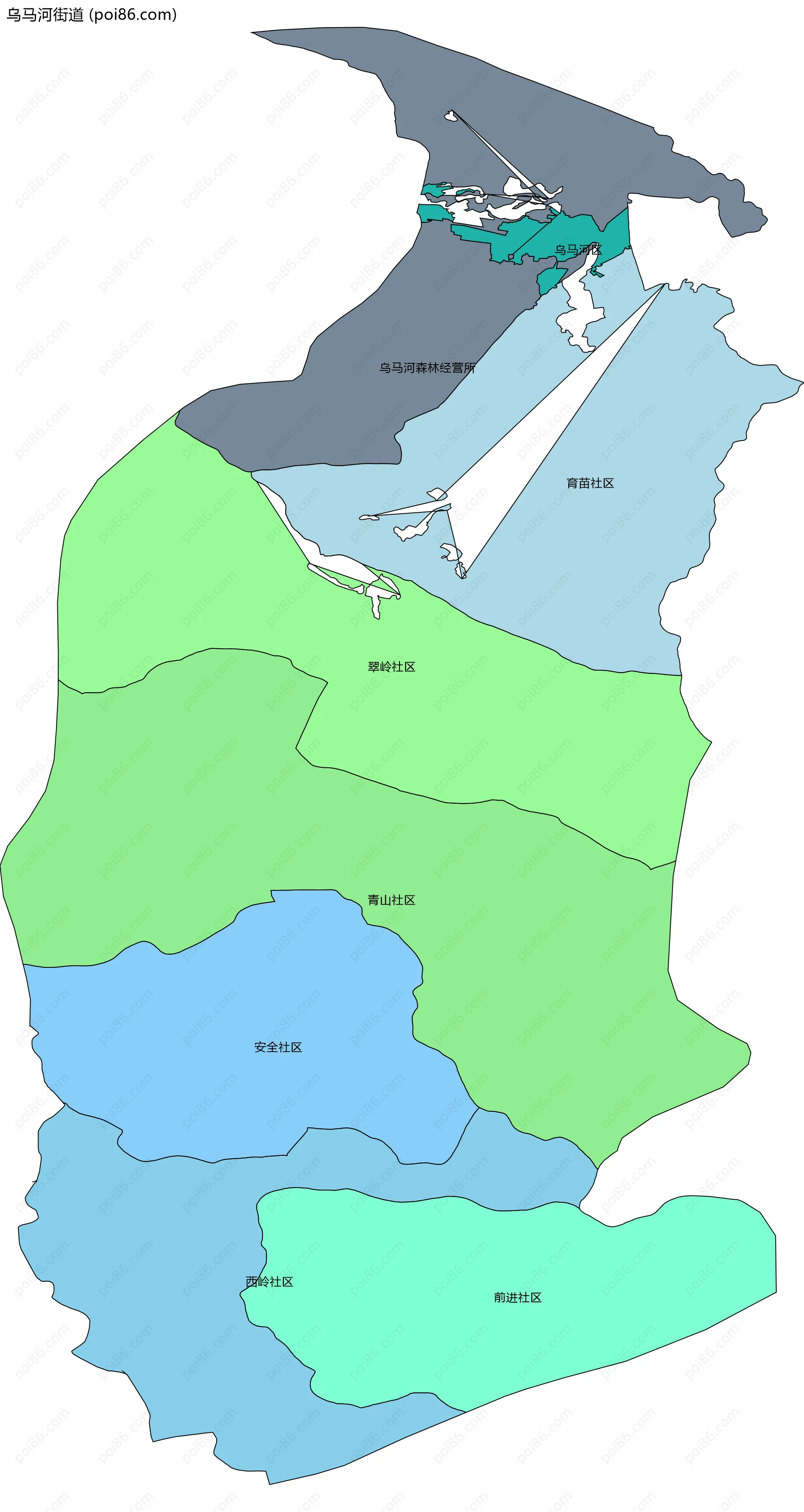 乌马河街道边界地图(五级行政区划)