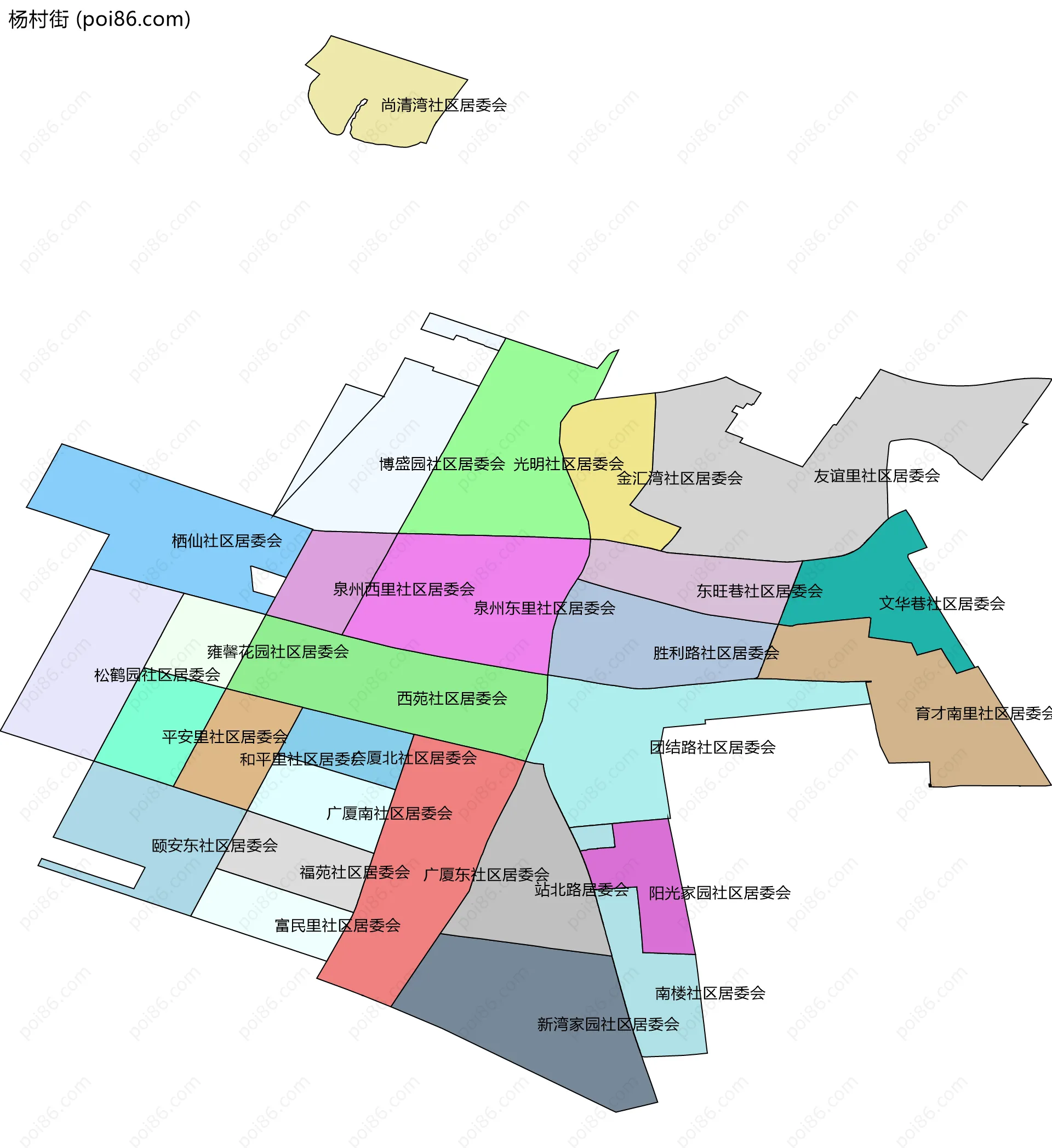 杨村街边界地图(五级行政区划)