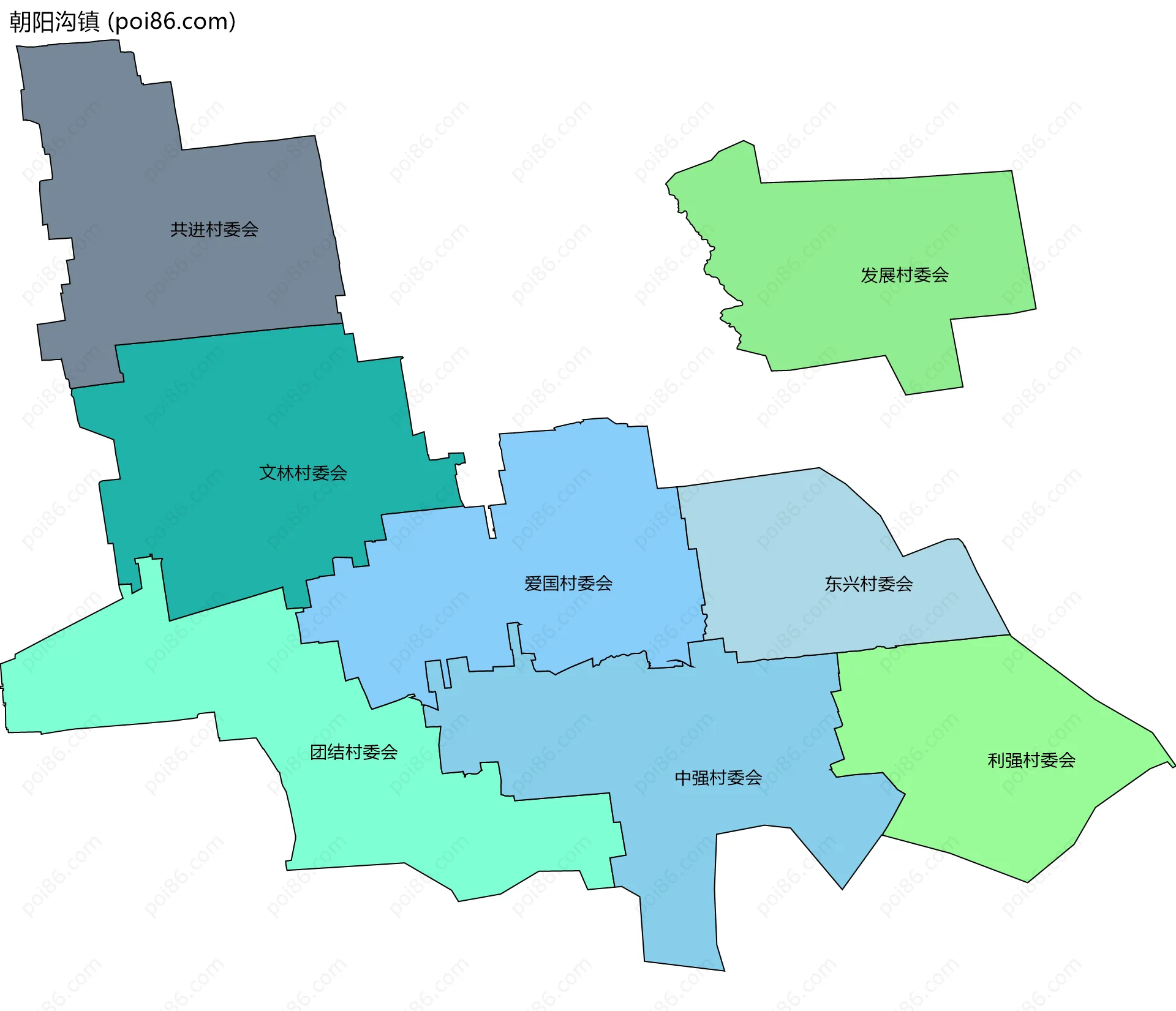 朝阳沟镇边界地图(五级行政区划)