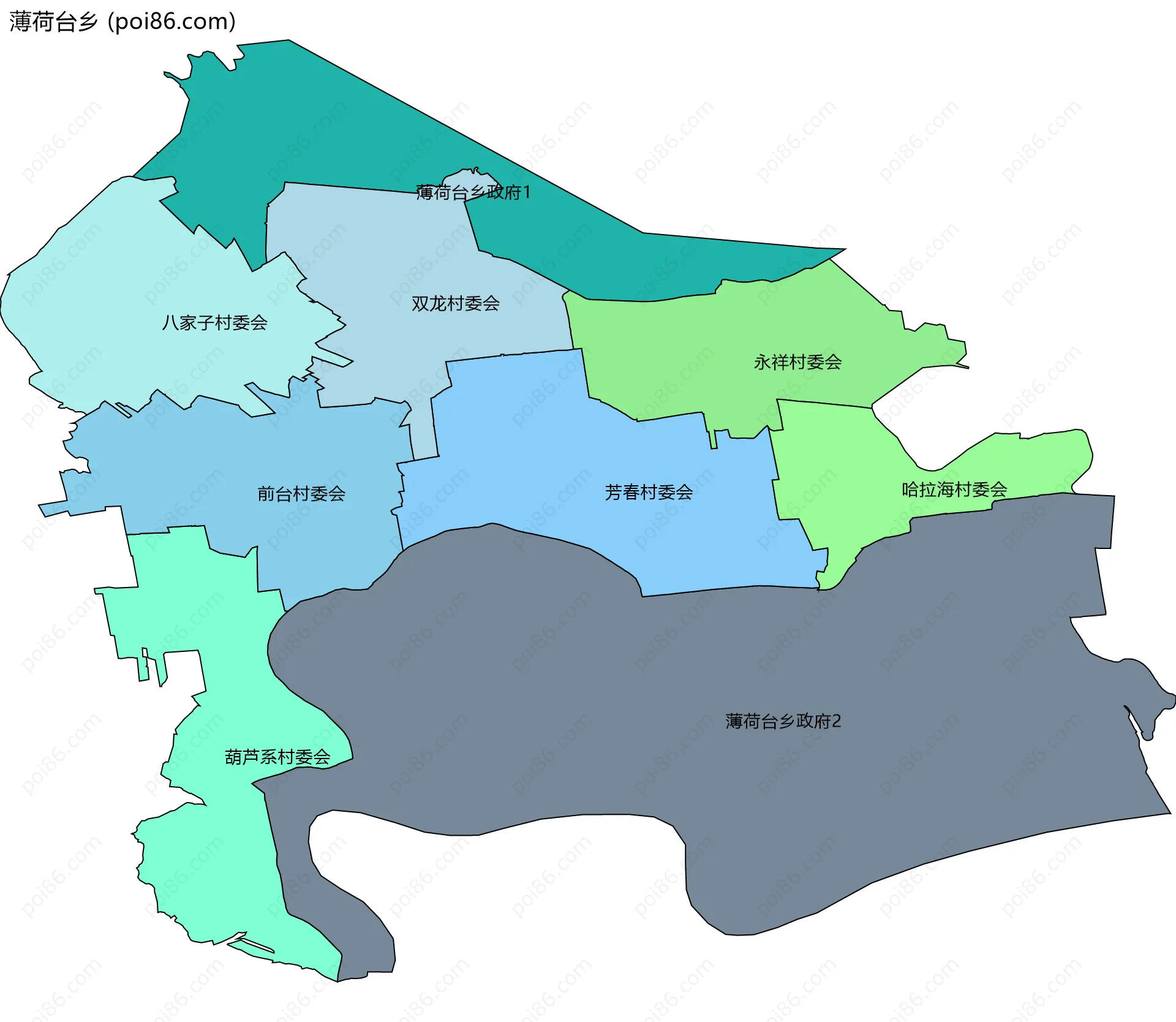 薄荷台乡边界地图(五级行政区划)