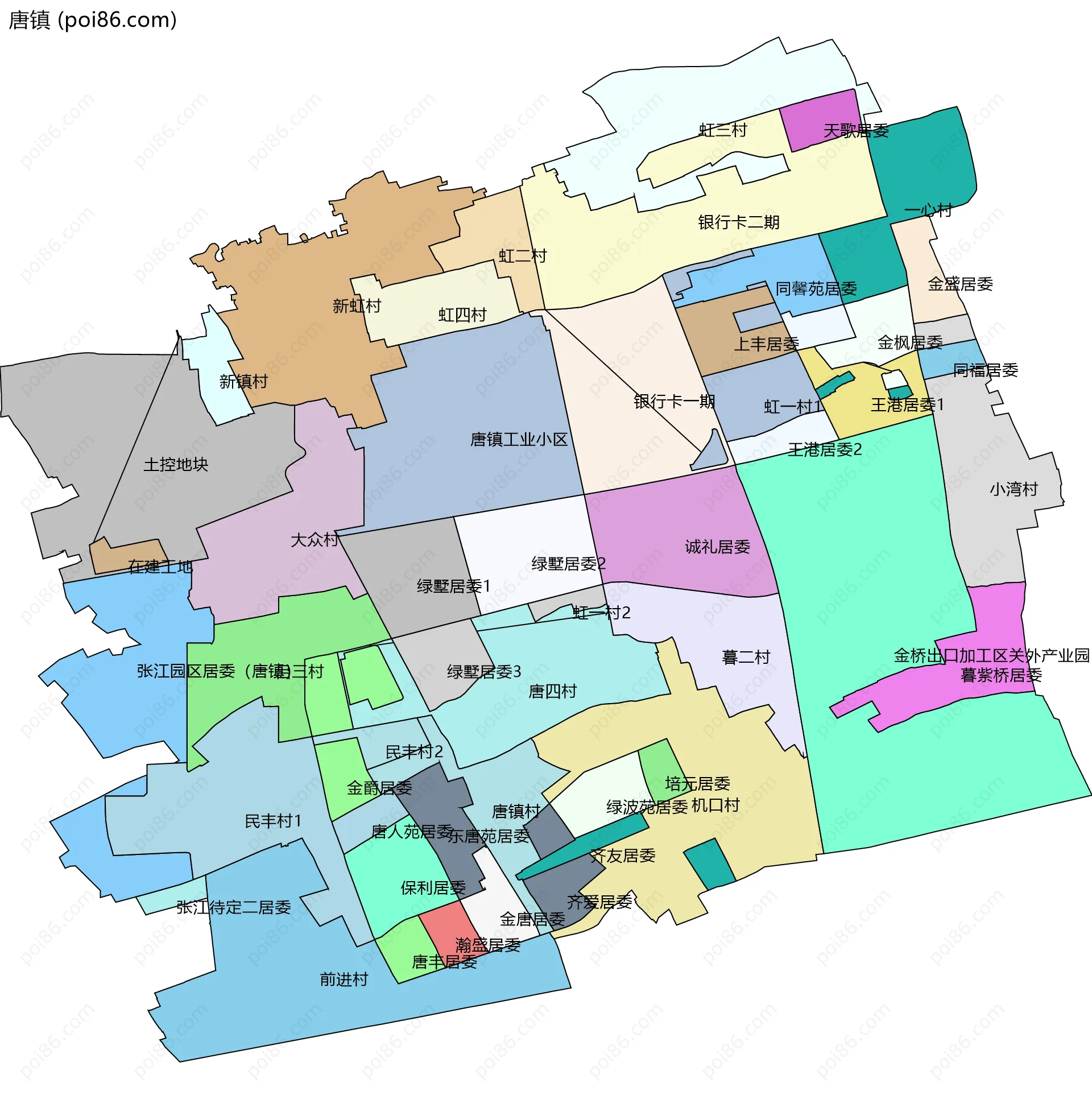 唐镇边界地图(五级行政区划)