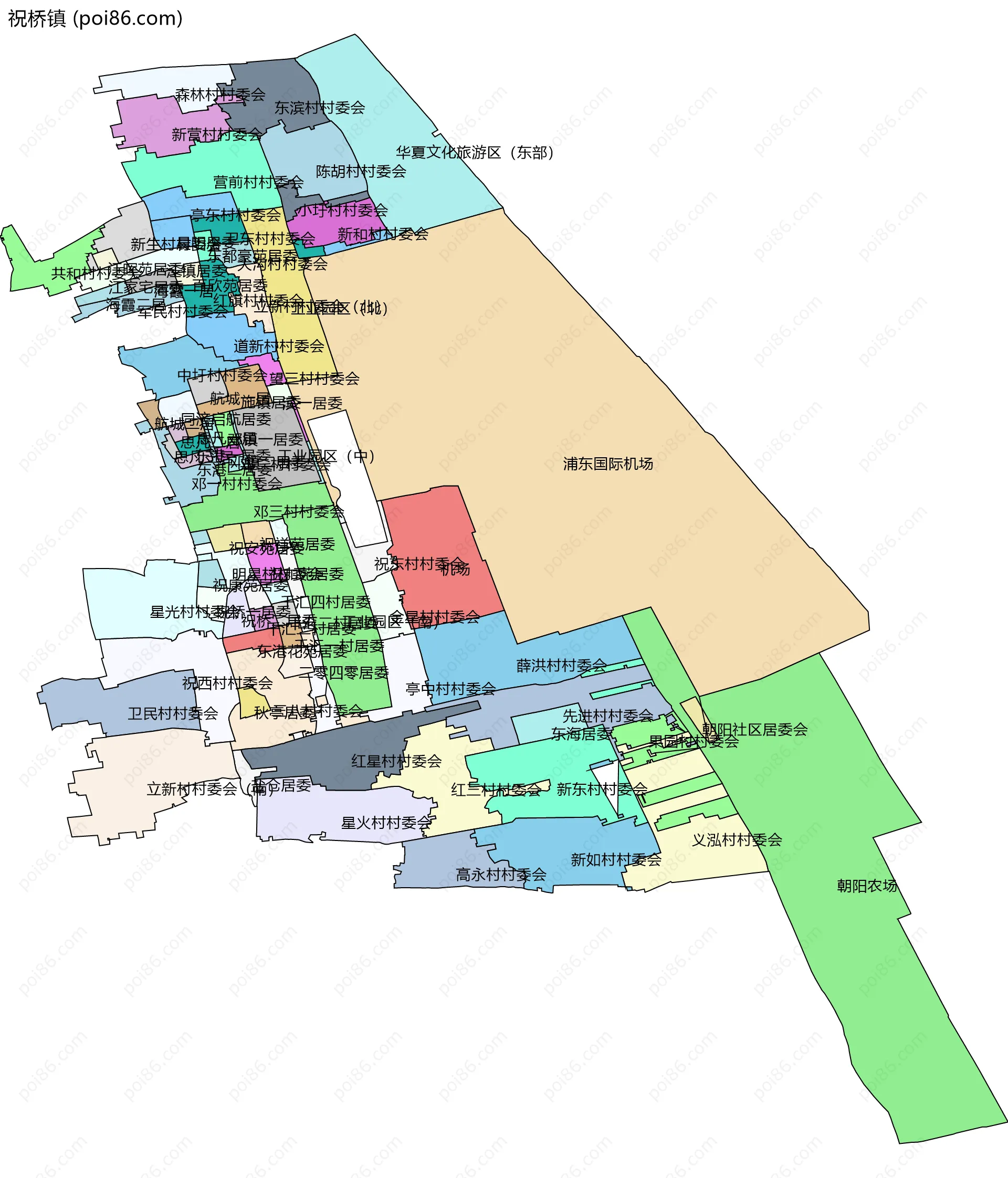 祝桥镇边界地图(五级行政区划)