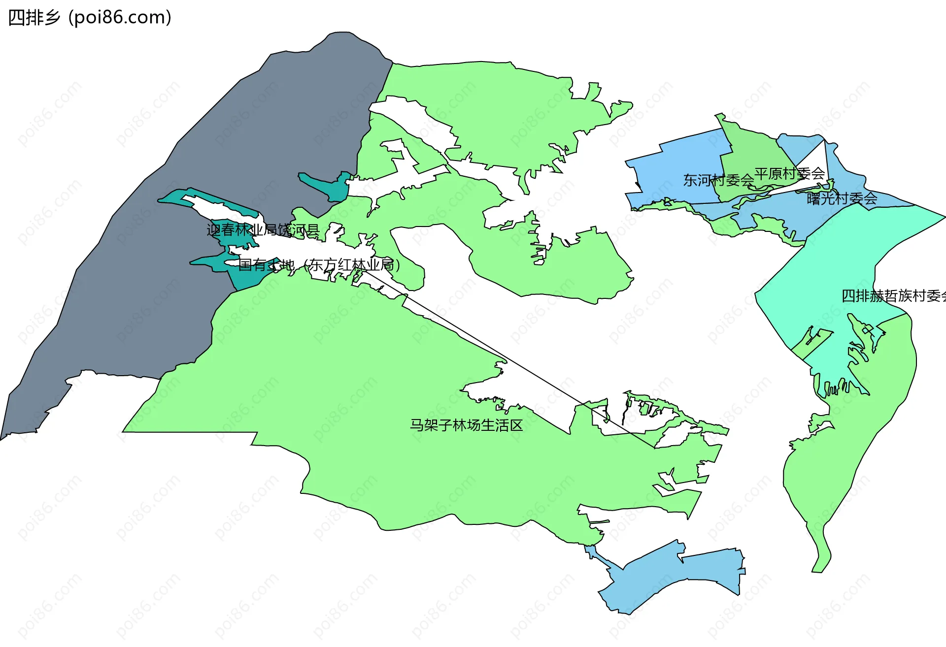 四排乡边界地图(五级行政区划)