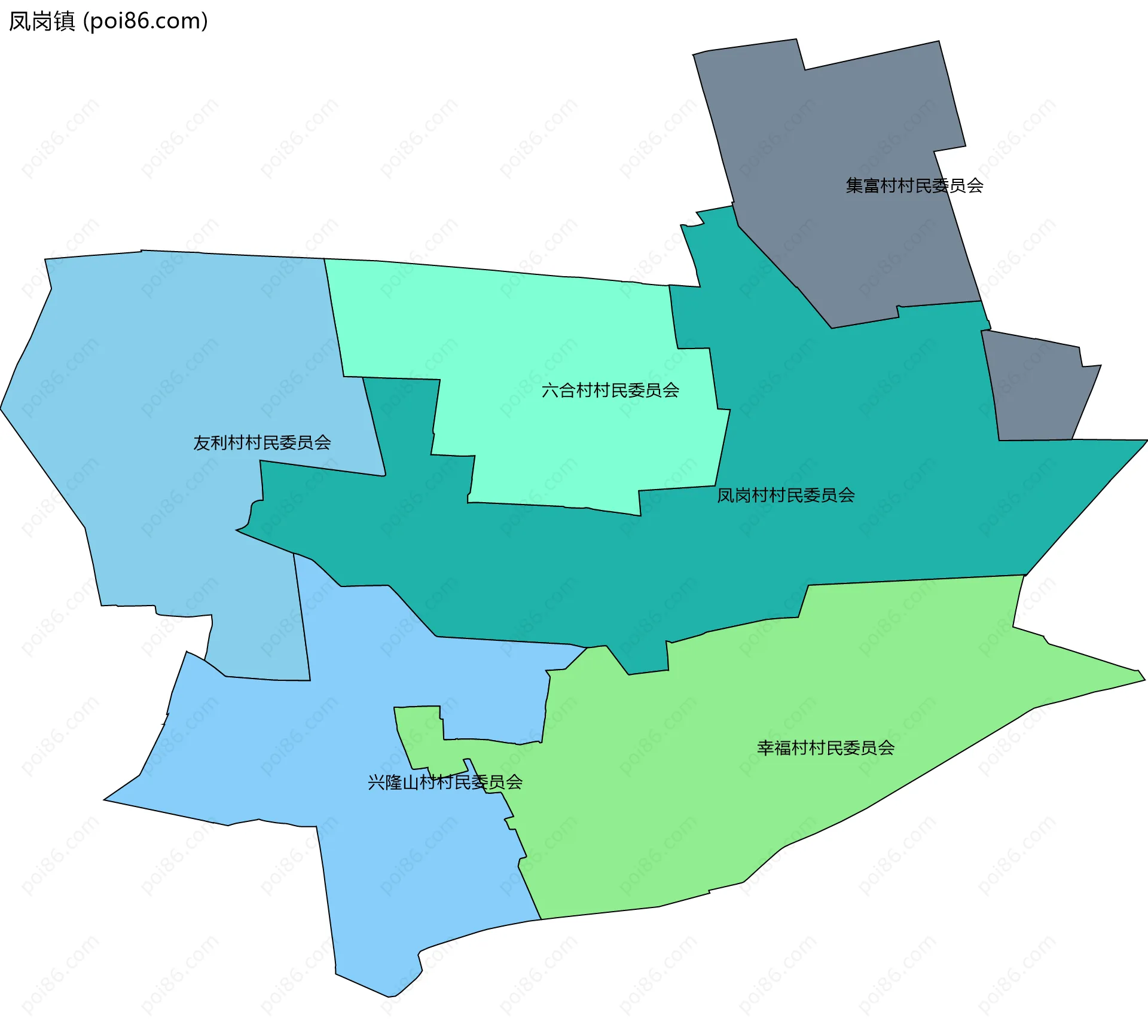 凤岗镇边界地图(五级行政区划)