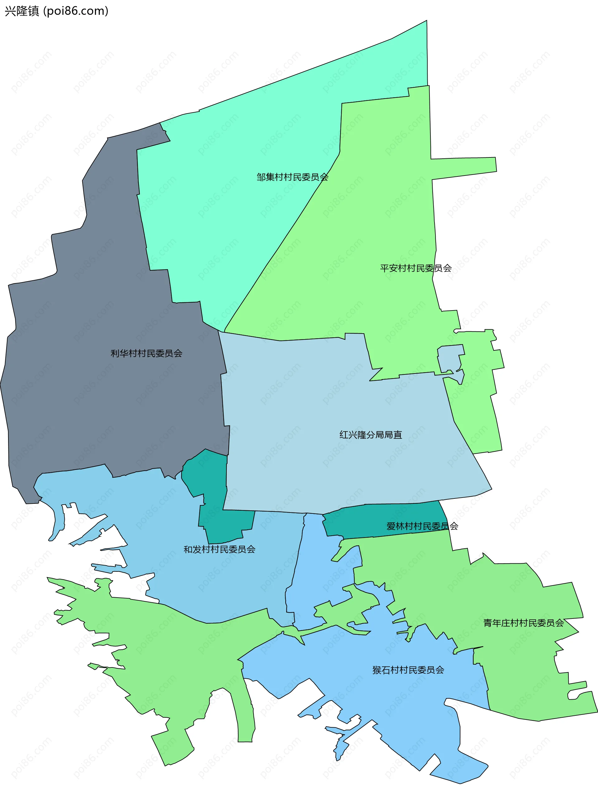兴隆镇边界地图(五级行政区划)