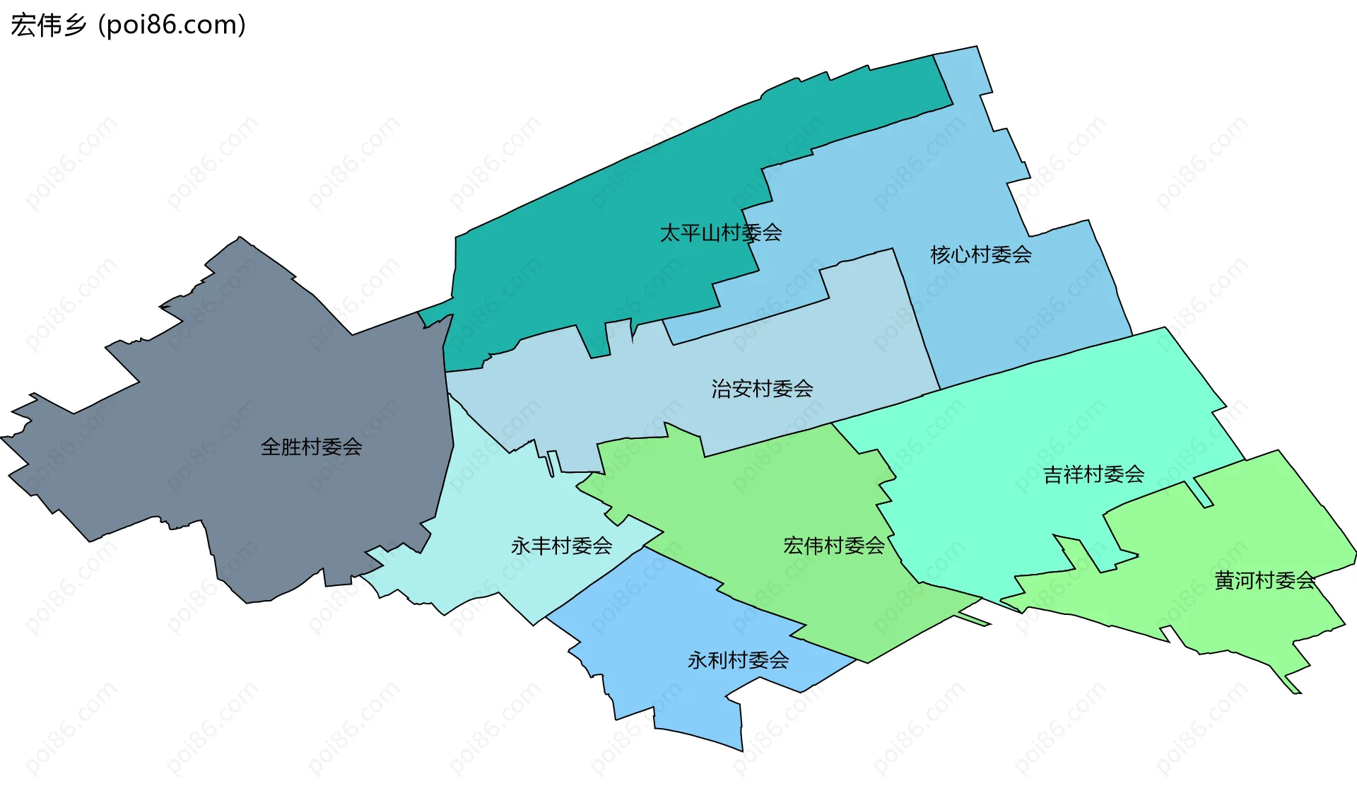 宏伟乡边界地图(五级行政区划)