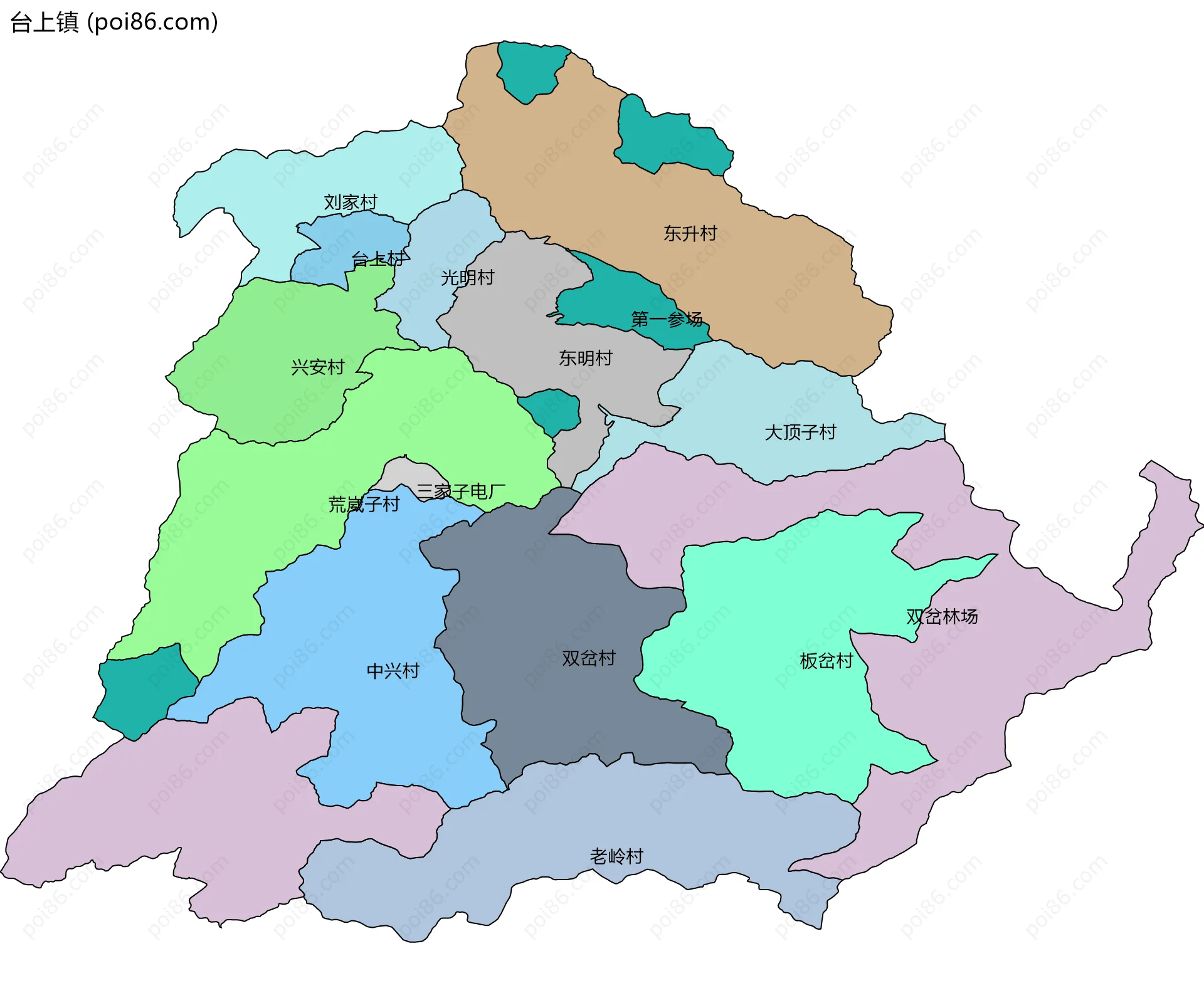 台上镇边界地图(五级行政区划)