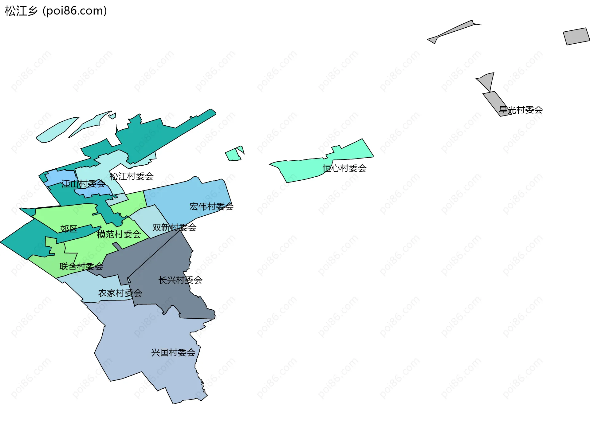 松江乡边界地图(五级行政区划)