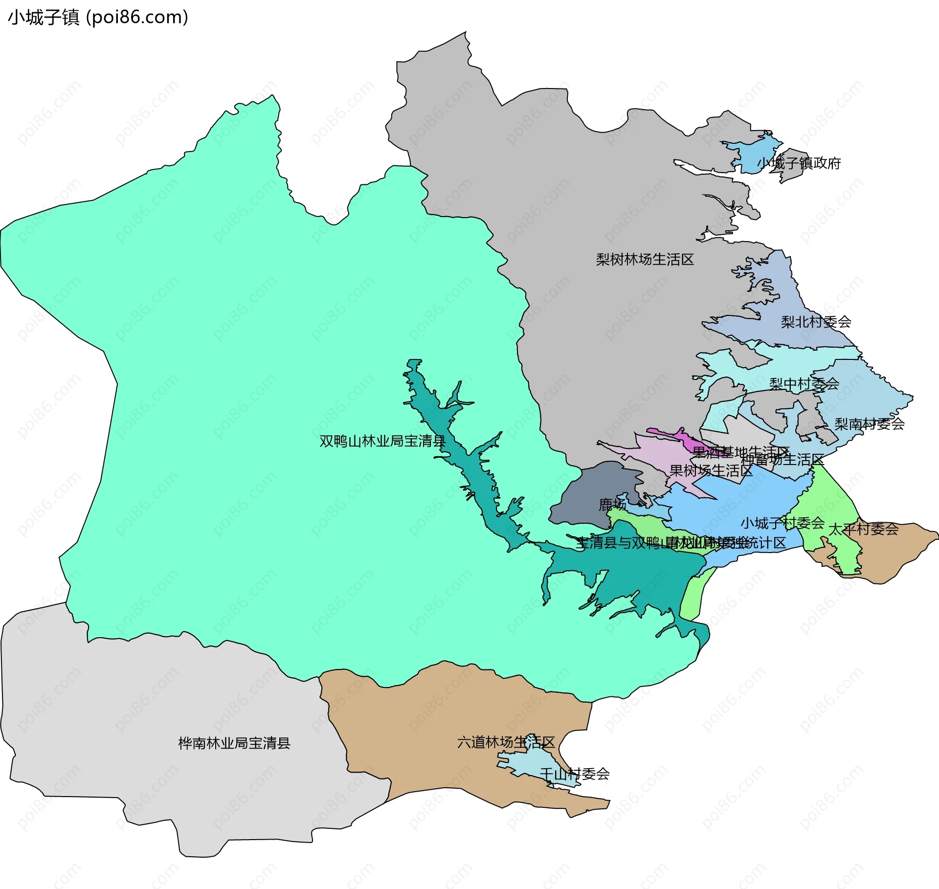 小城子镇边界地图(五级行政区划)