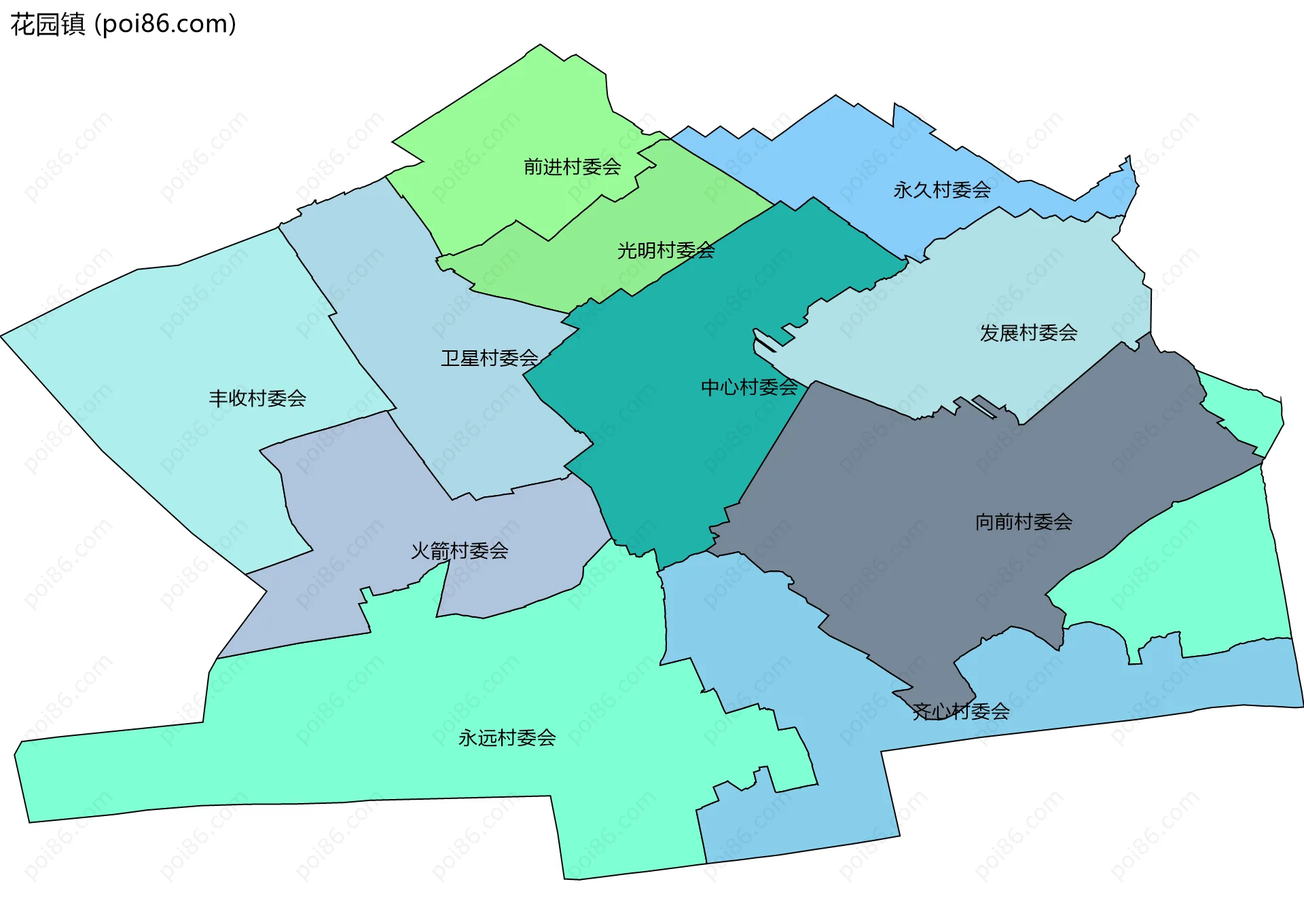 花园镇边界地图(五级行政区划)