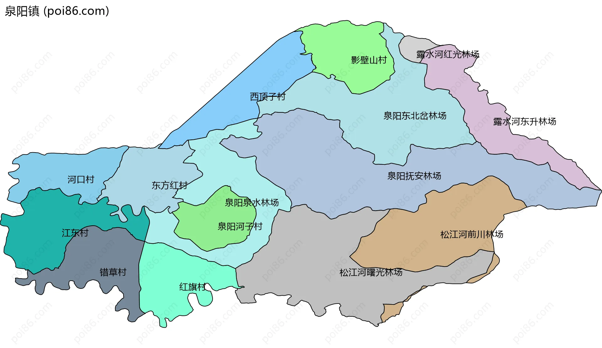 泉阳镇边界地图(五级行政区划)