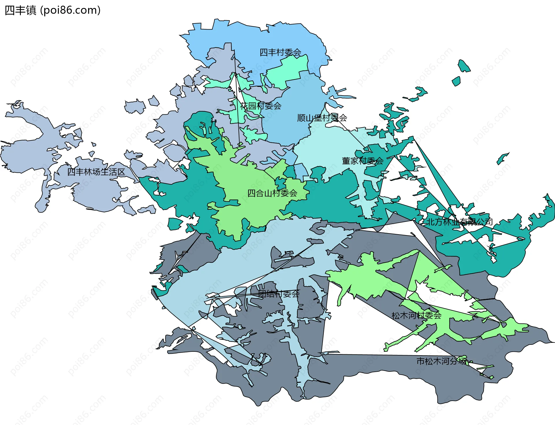 四丰镇边界地图(五级行政区划)