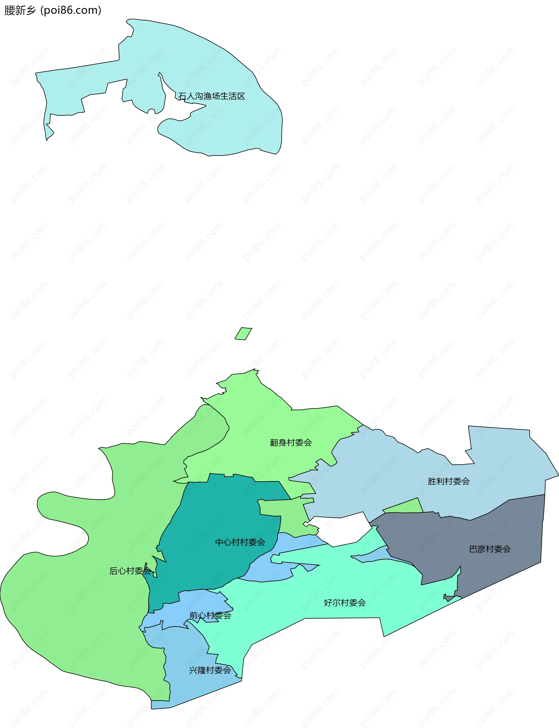 腰新乡边界地图(五级行政区划)