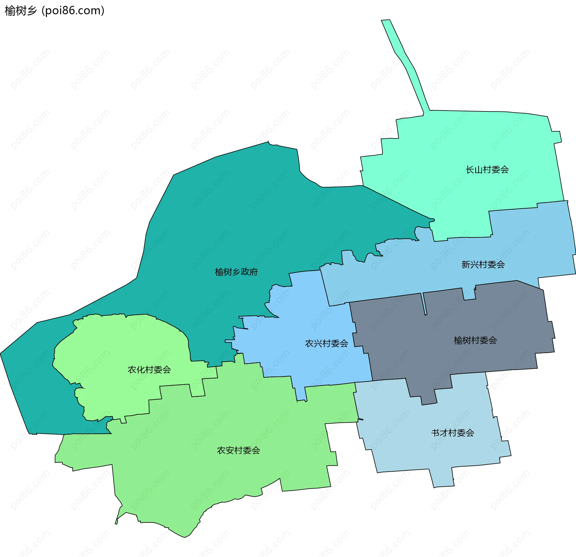 榆树乡边界地图(五级行政区划)