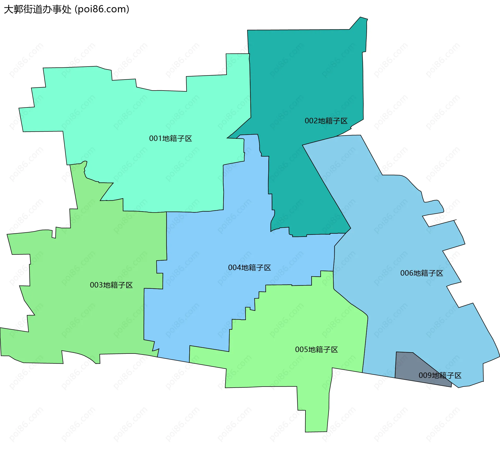 大郭街道办事处边界地图(五级行政区划)