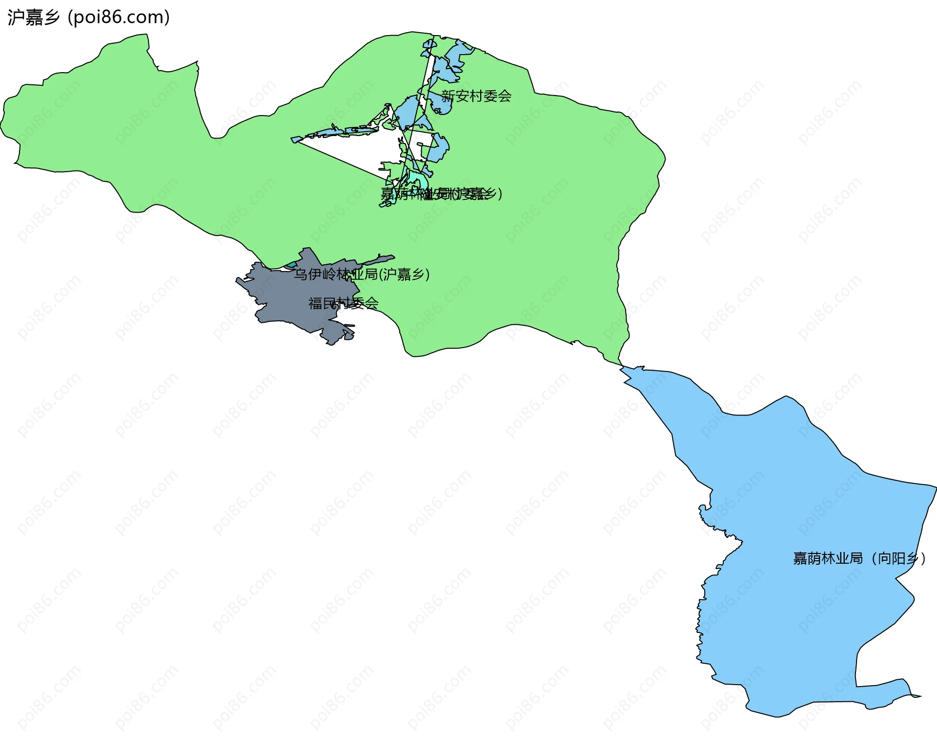 沪嘉乡边界地图(五级行政区划)