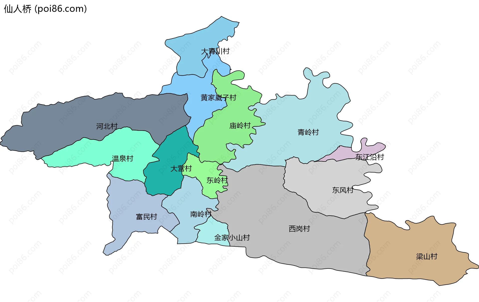 仙人桥边界地图(五级行政区划)