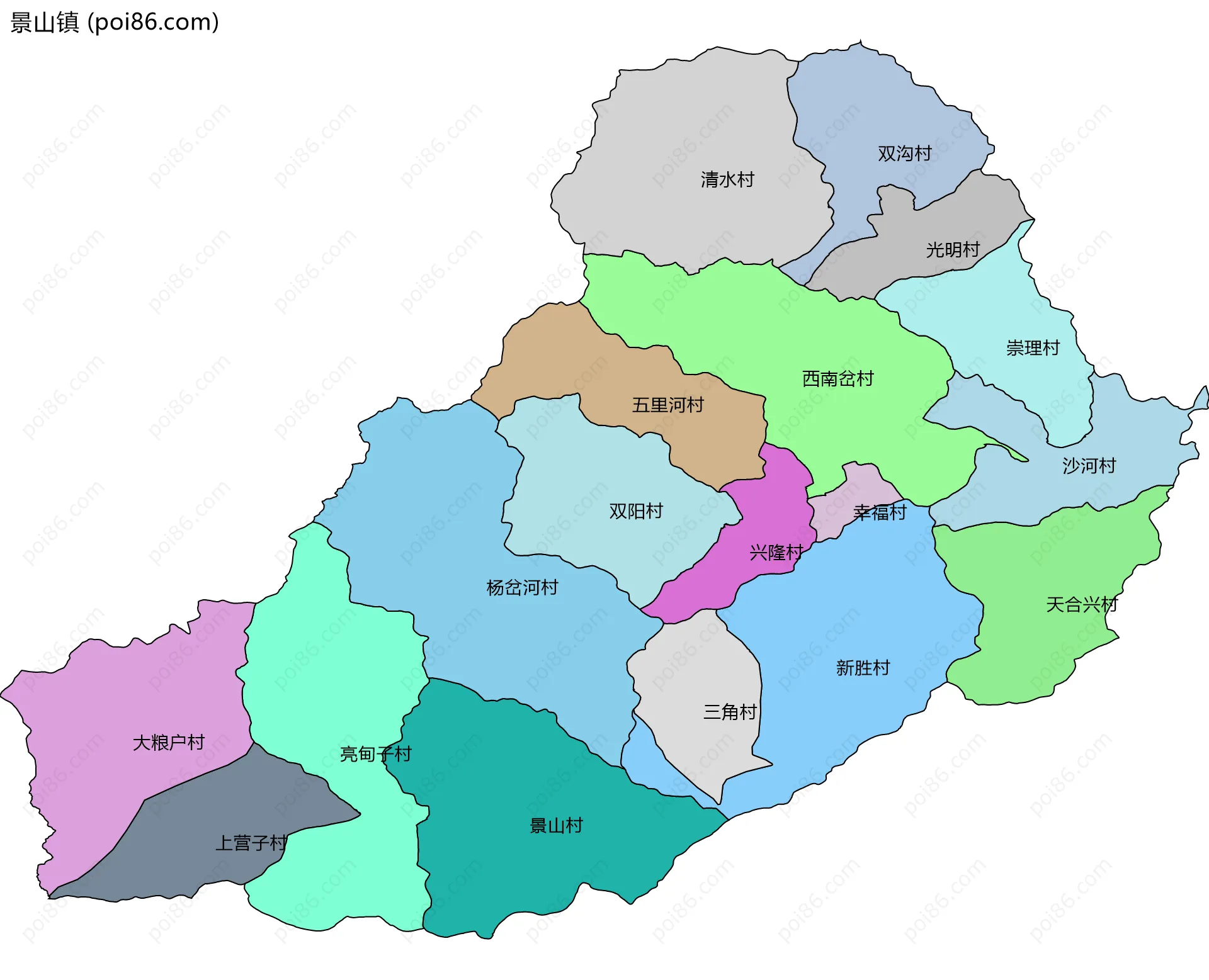 景山镇边界地图(五级行政区划)