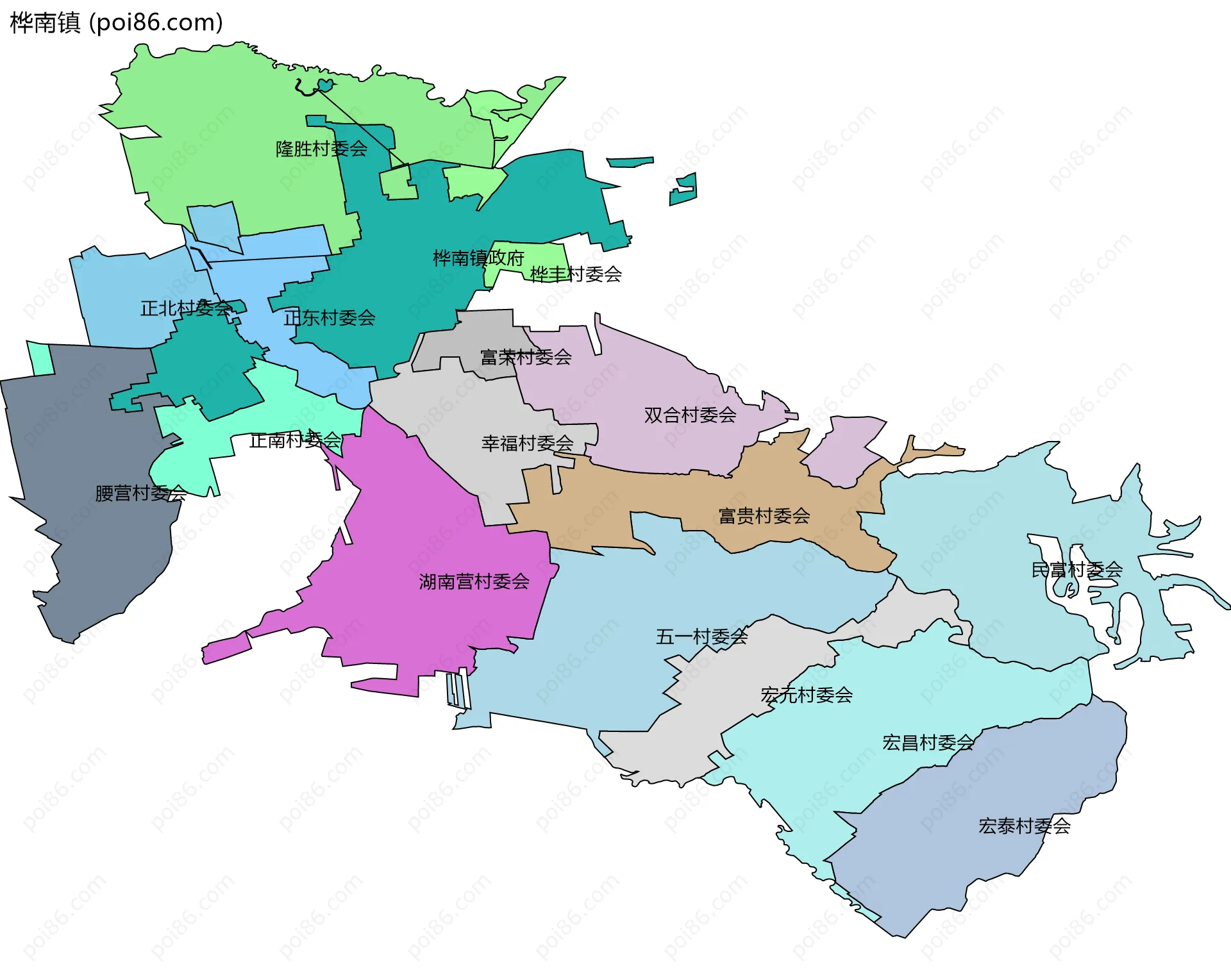 桦南镇边界地图(五级行政区划)