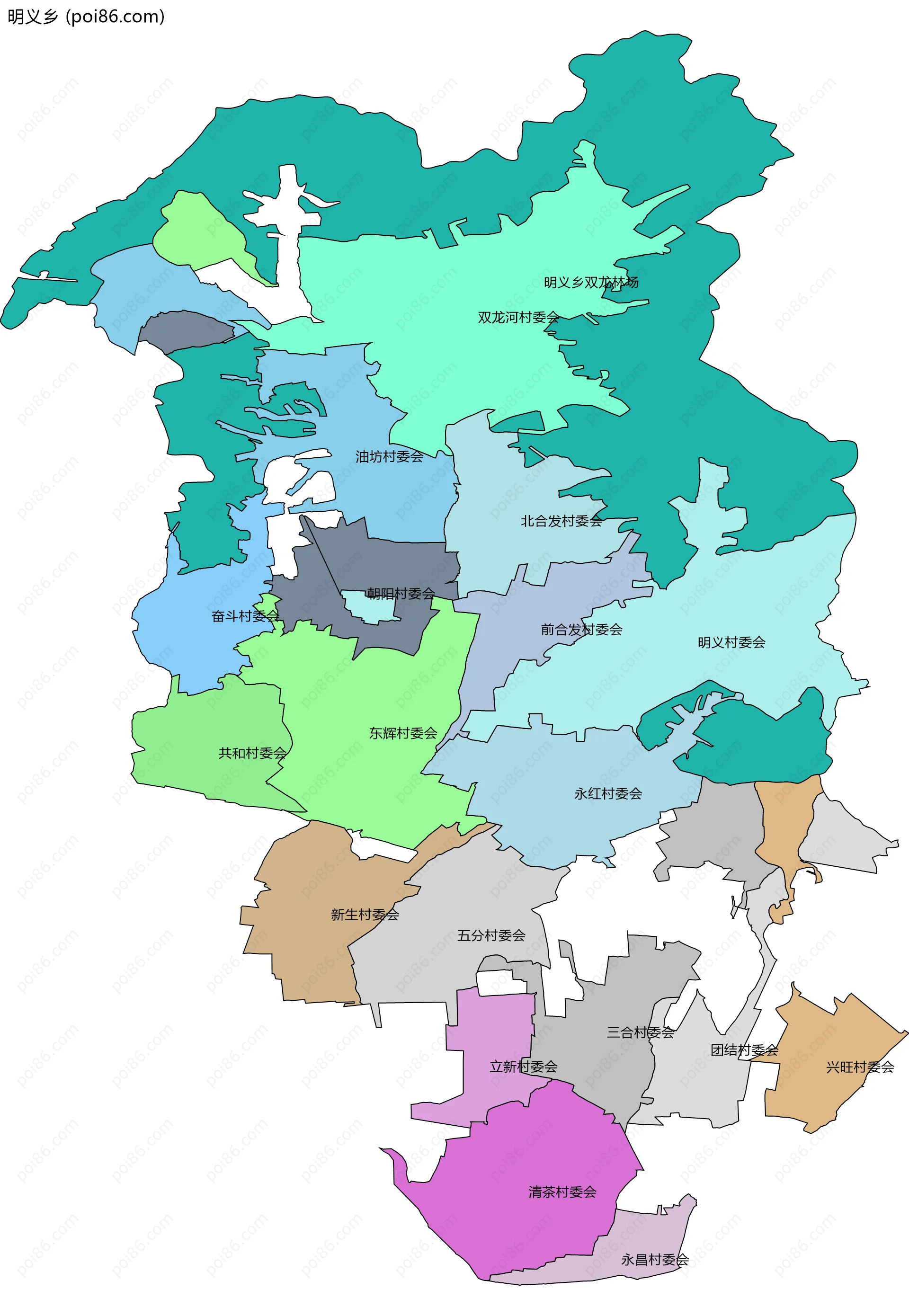 明义乡边界地图(五级行政区划)