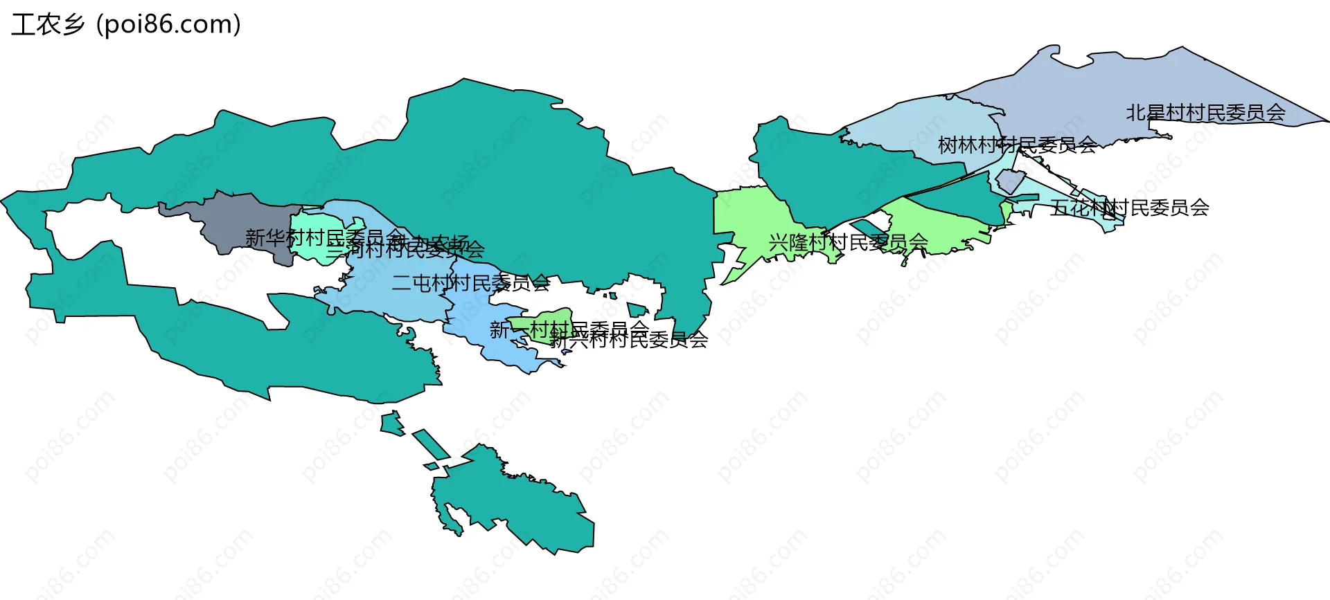 工农乡边界地图(五级行政区划)