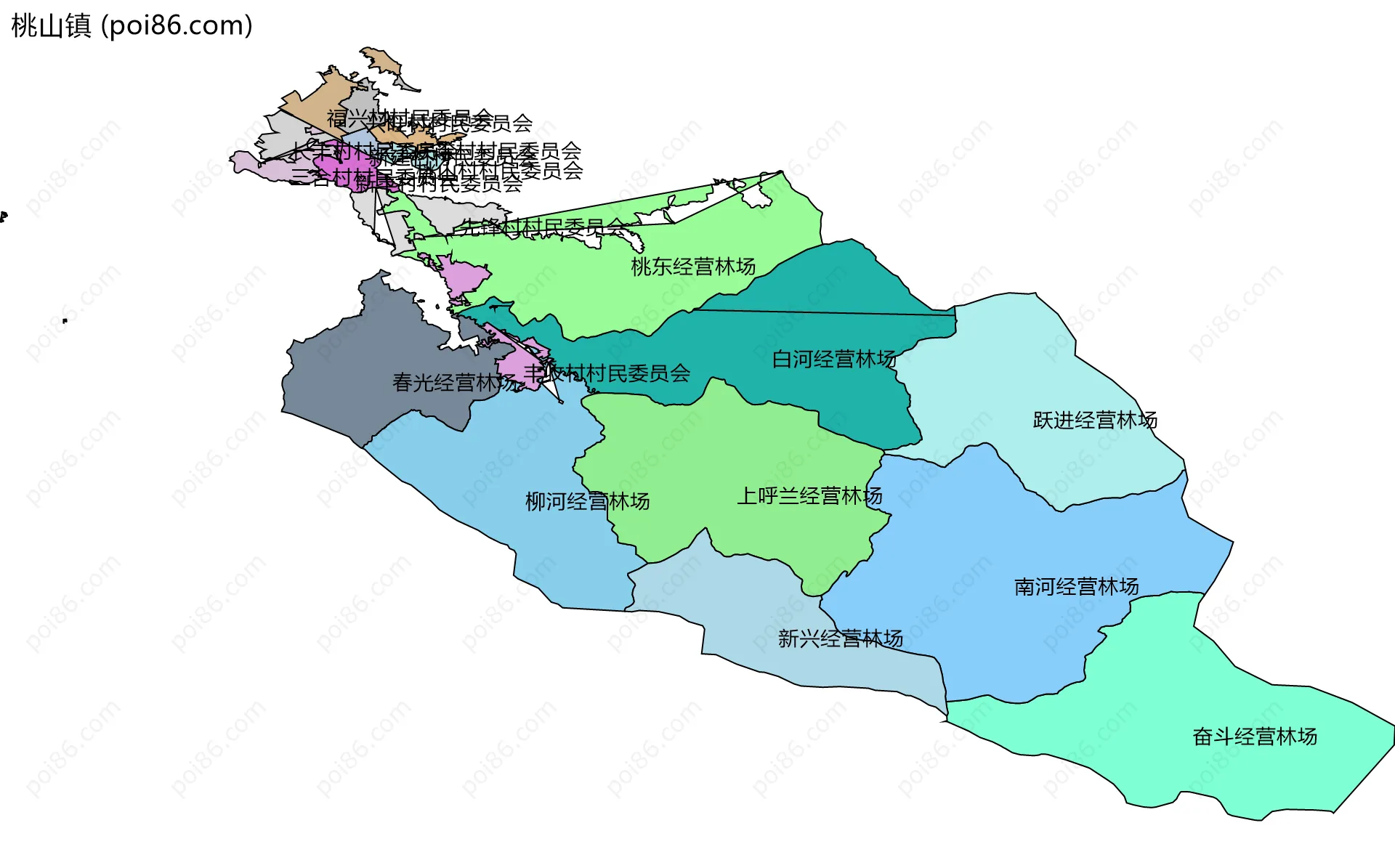 桃山镇边界地图(五级行政区划)