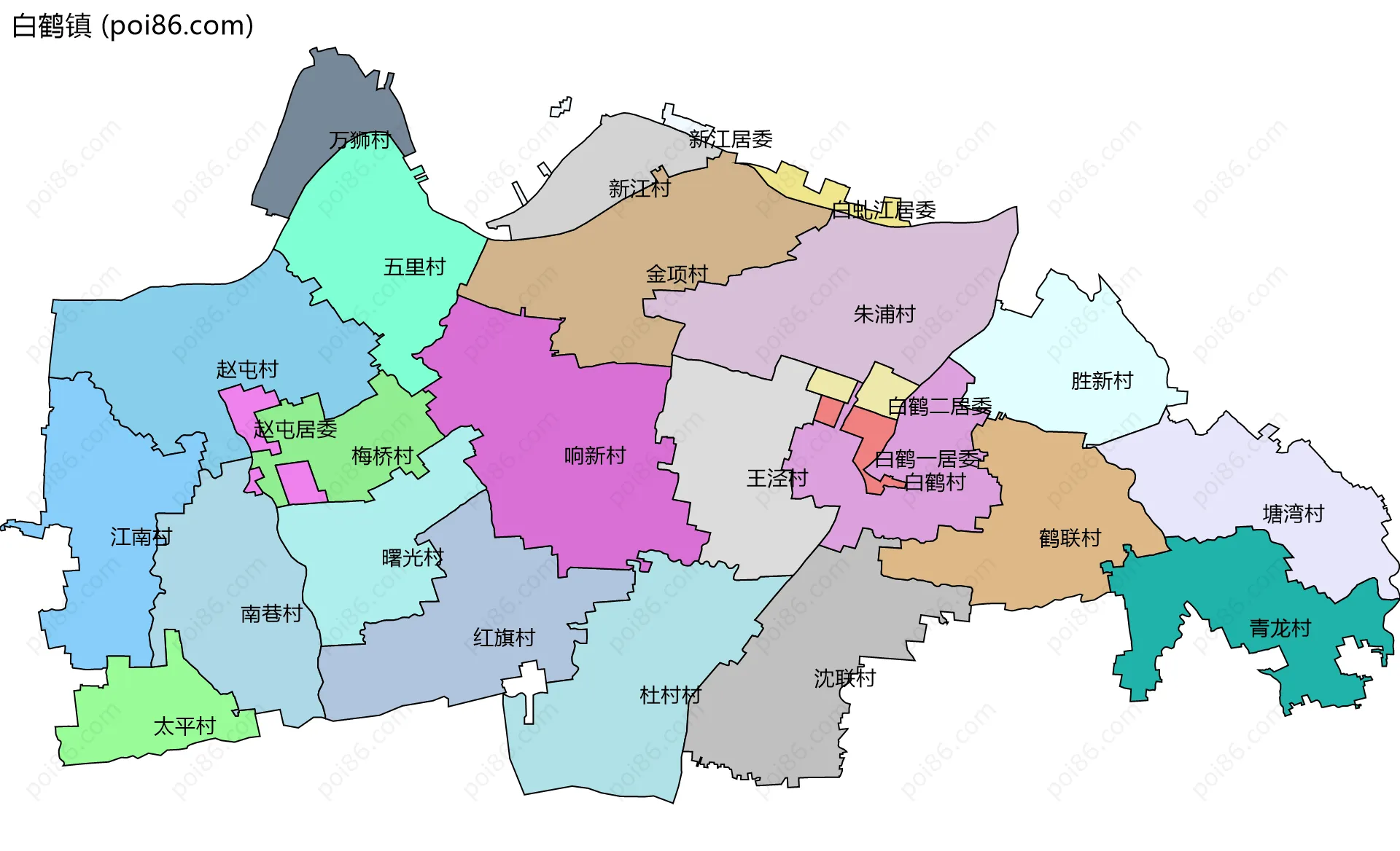 白鹤镇边界地图(五级行政区划)
