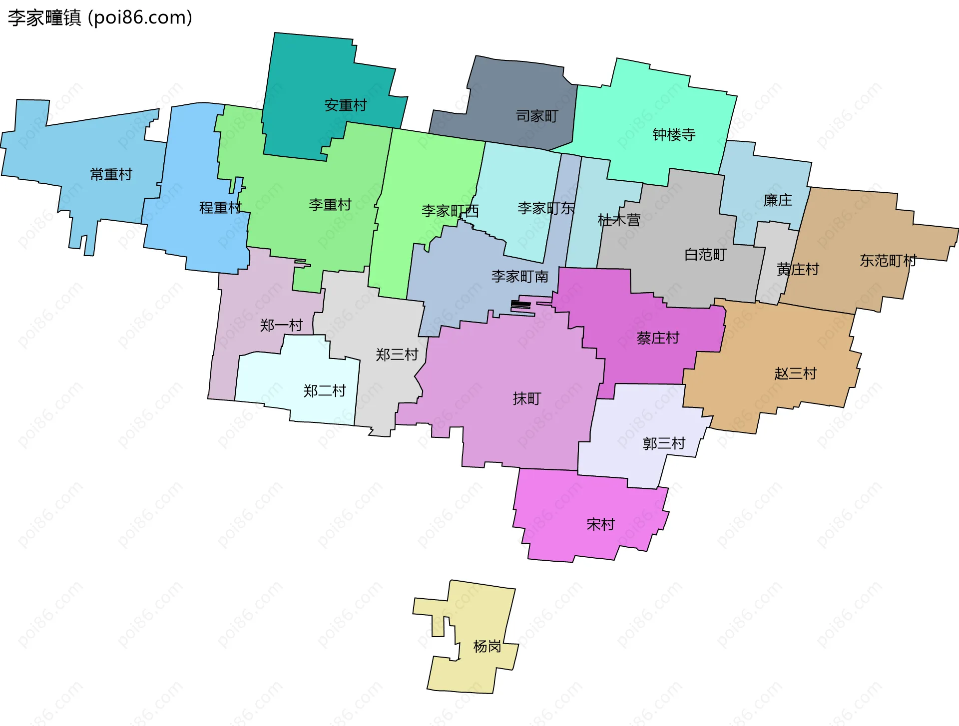 李家疃镇边界地图(五级行政区划)