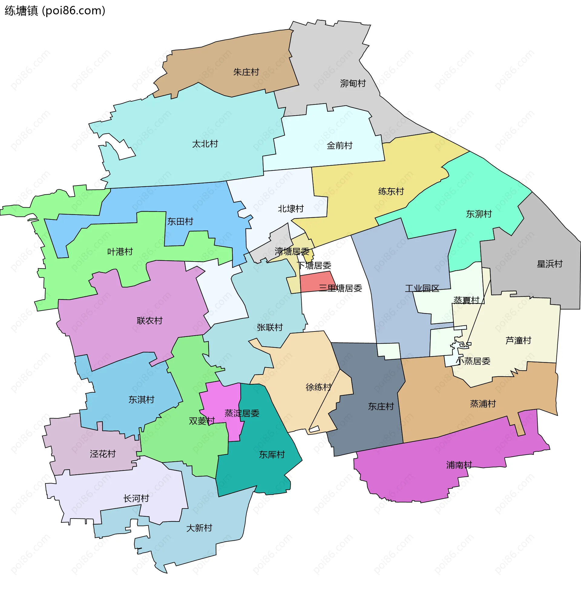 练塘镇边界地图(五级行政区划)