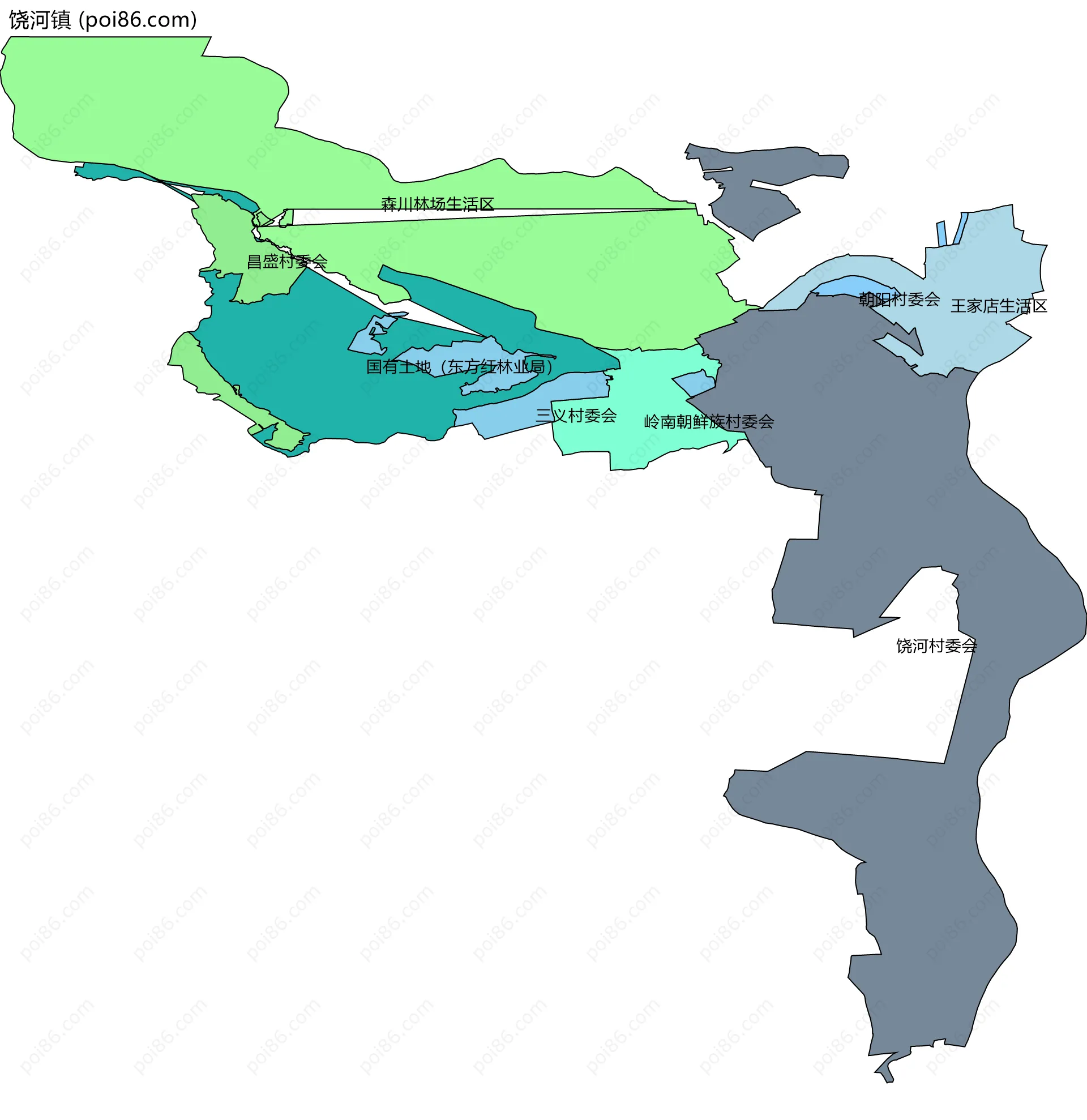 饶河镇边界地图(五级行政区划)