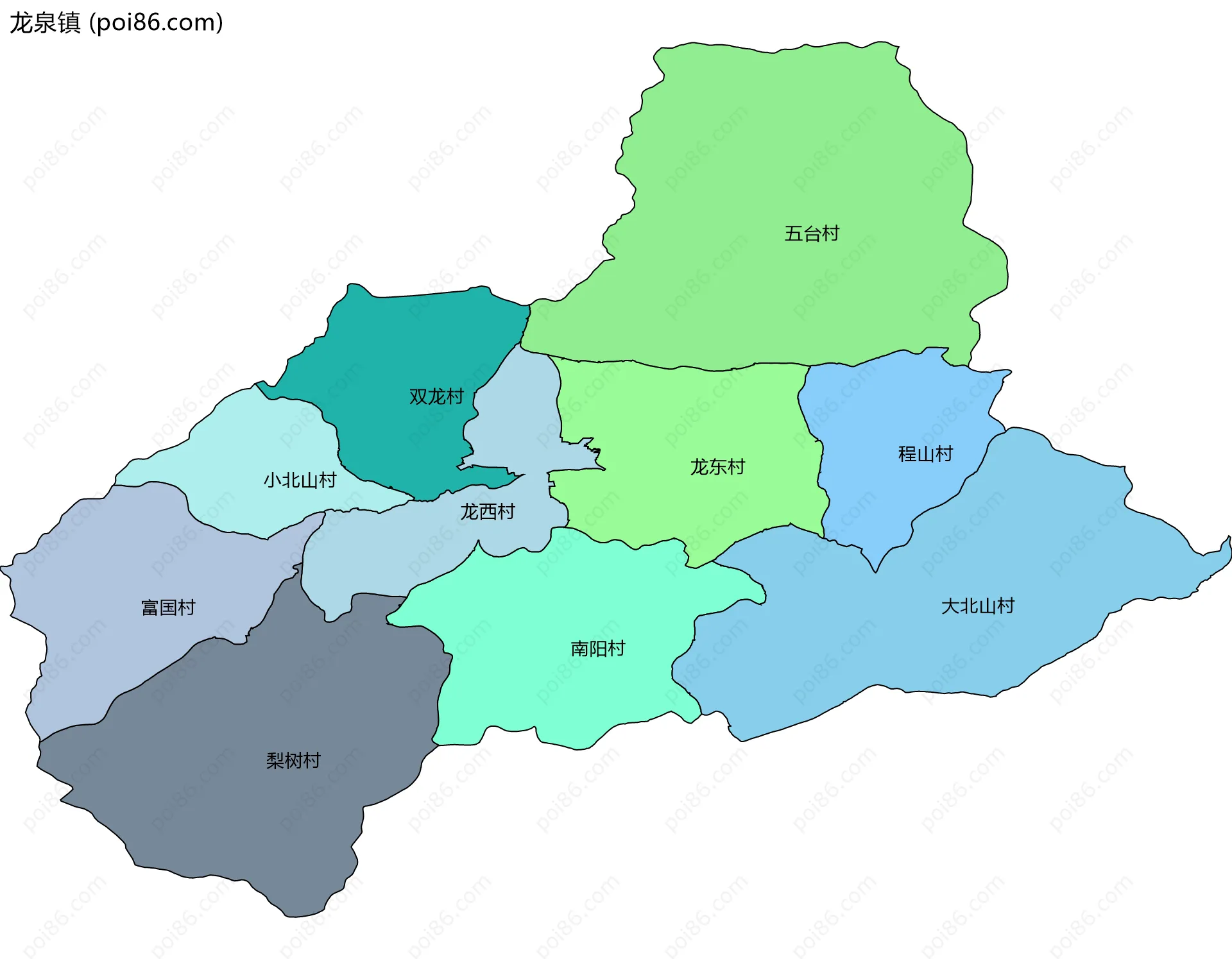 龙泉镇边界地图(五级行政区划)