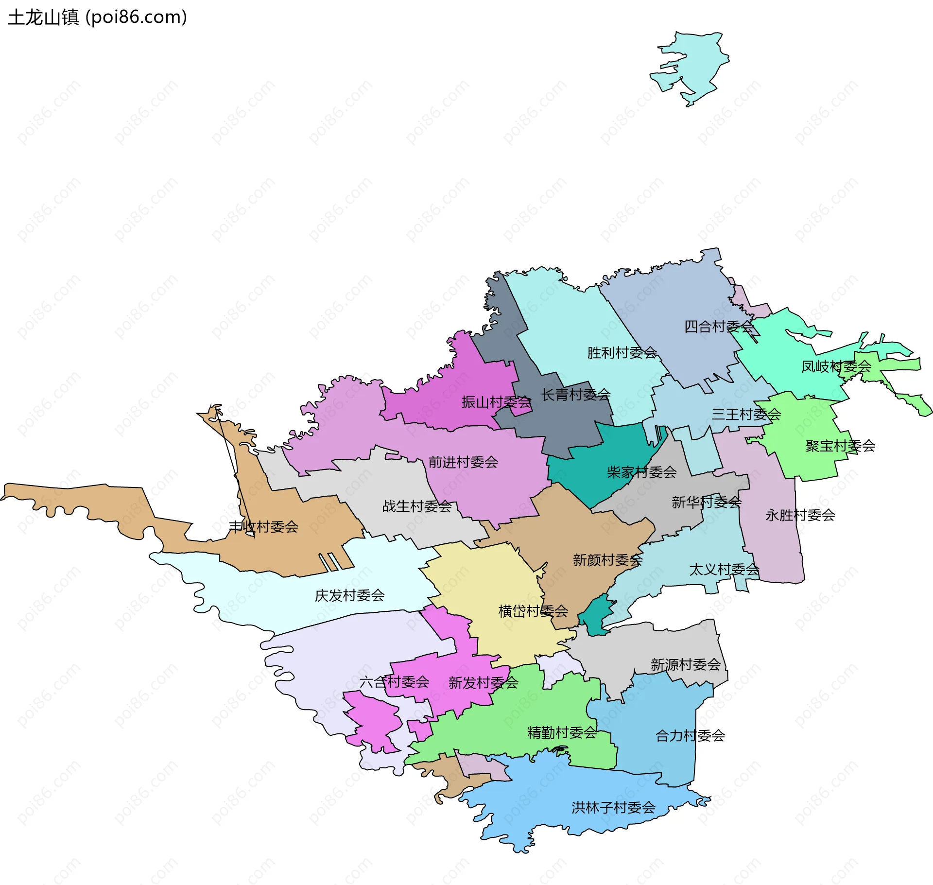 土龙山镇边界地图(五级行政区划)