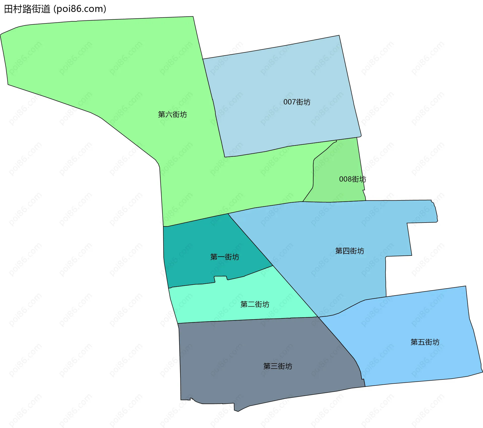 田村路街道边界地图(五级行政区划)