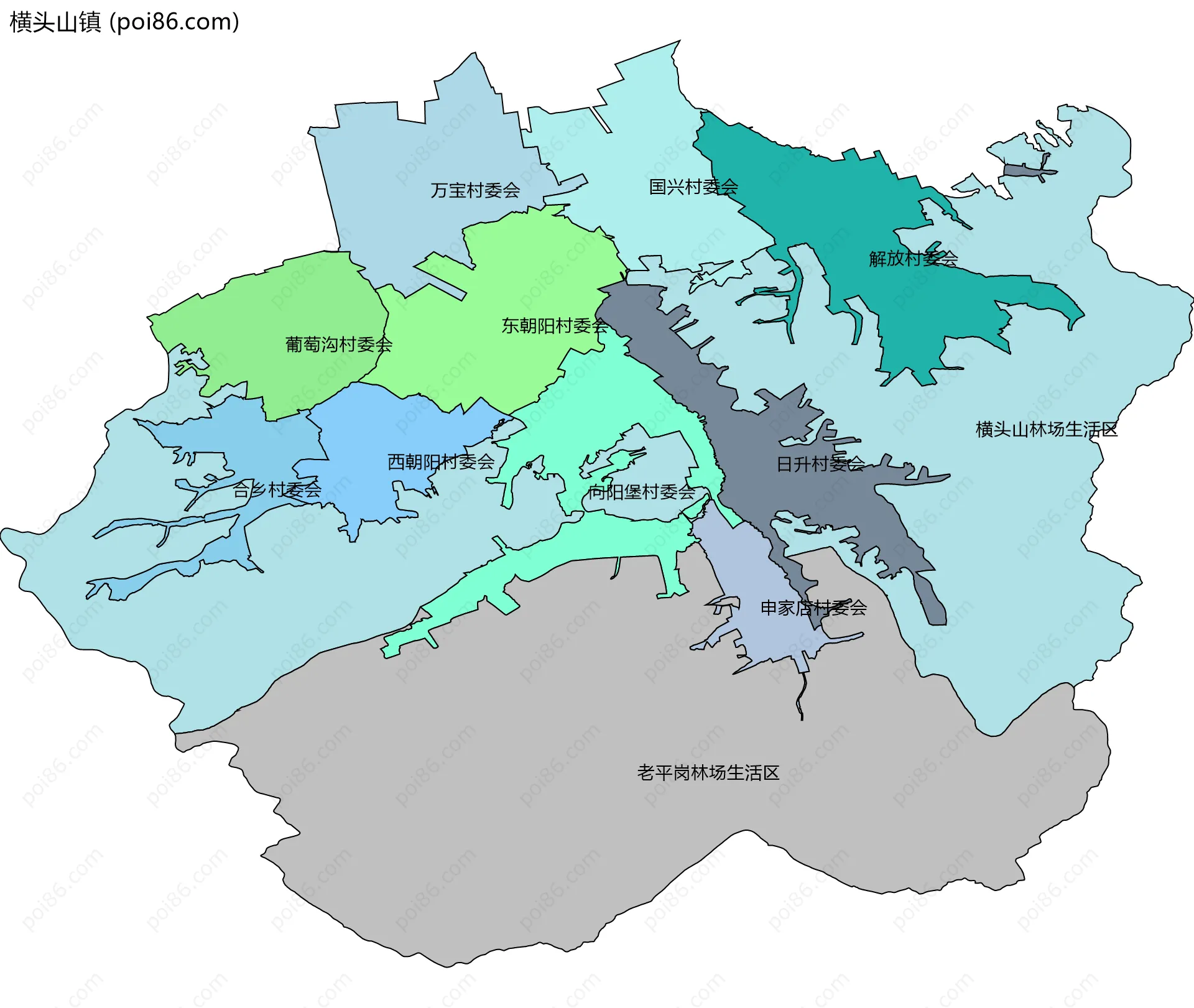 横头山镇边界地图(五级行政区划)