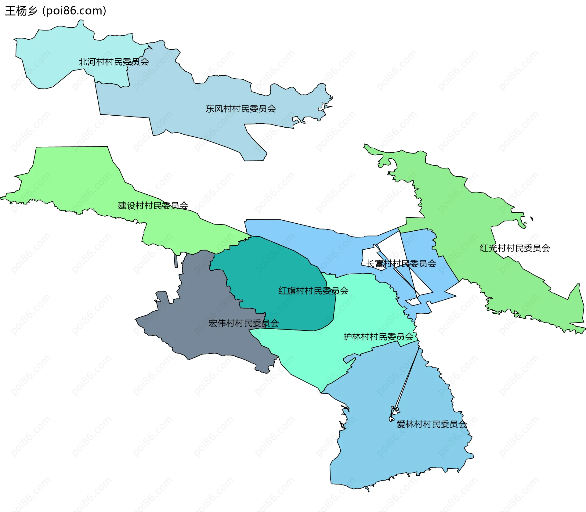 王杨乡边界地图(五级行政区划)
