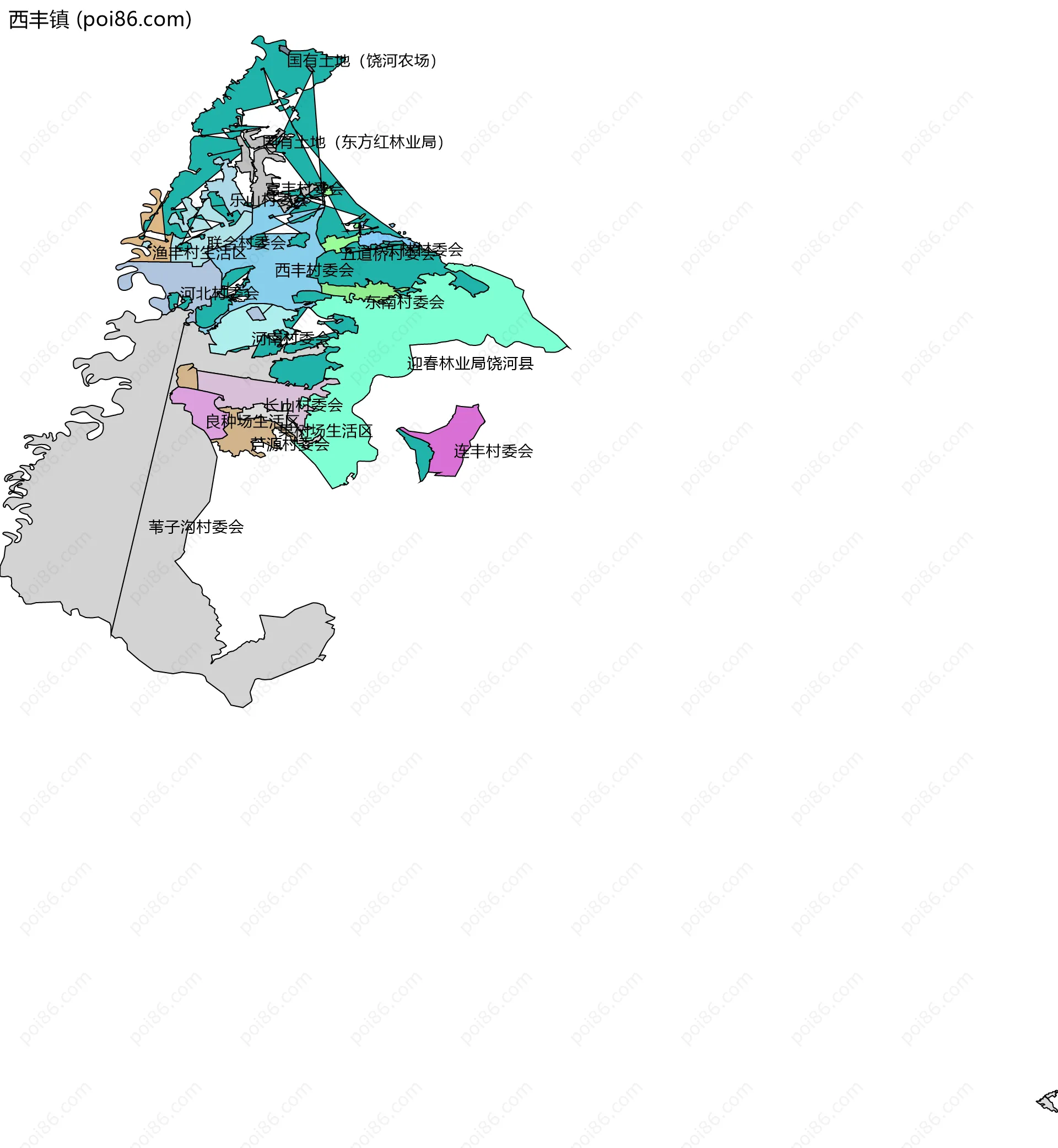 西丰镇边界地图(五级行政区划)