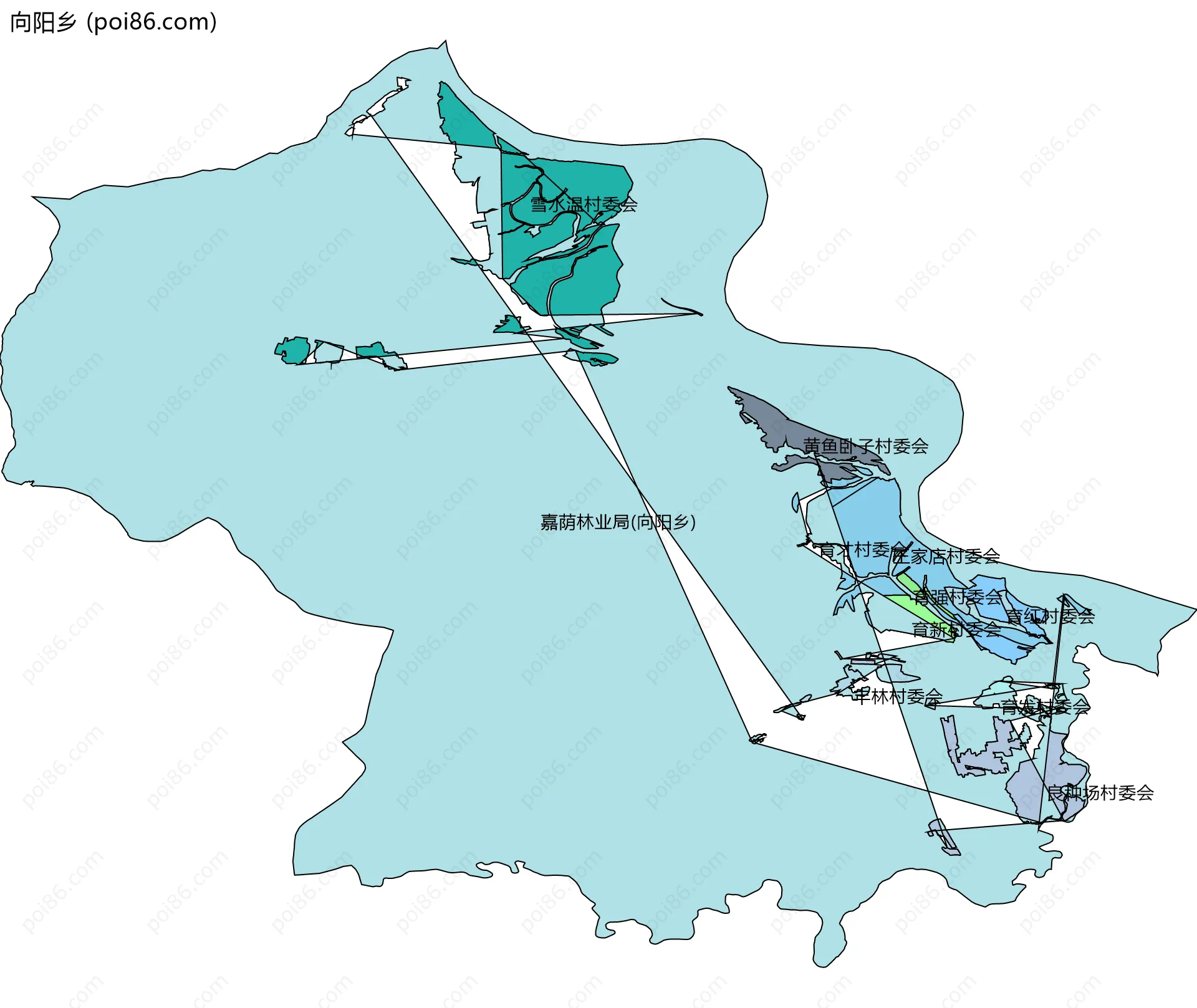 向阳乡边界地图(五级行政区划)